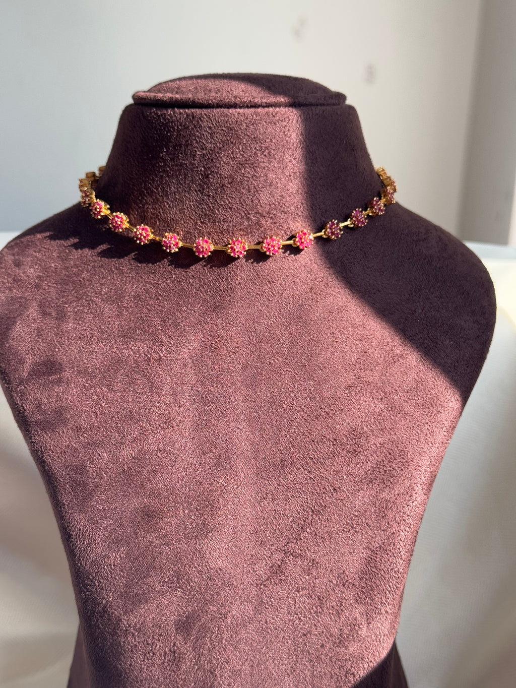 AD Stone Flower Necklace set - Red