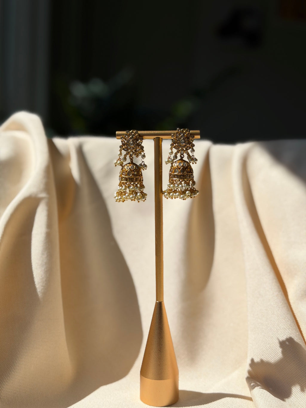 White Pearl Beads Kundan Jhumki