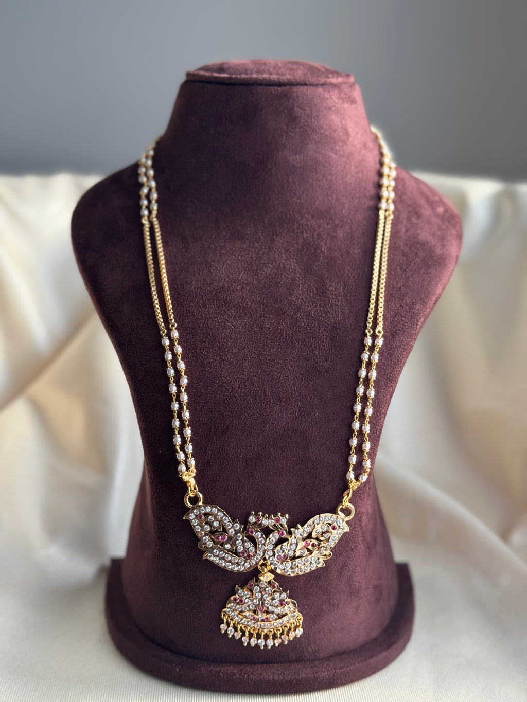 Gold Plated long Pathakam- Ruby