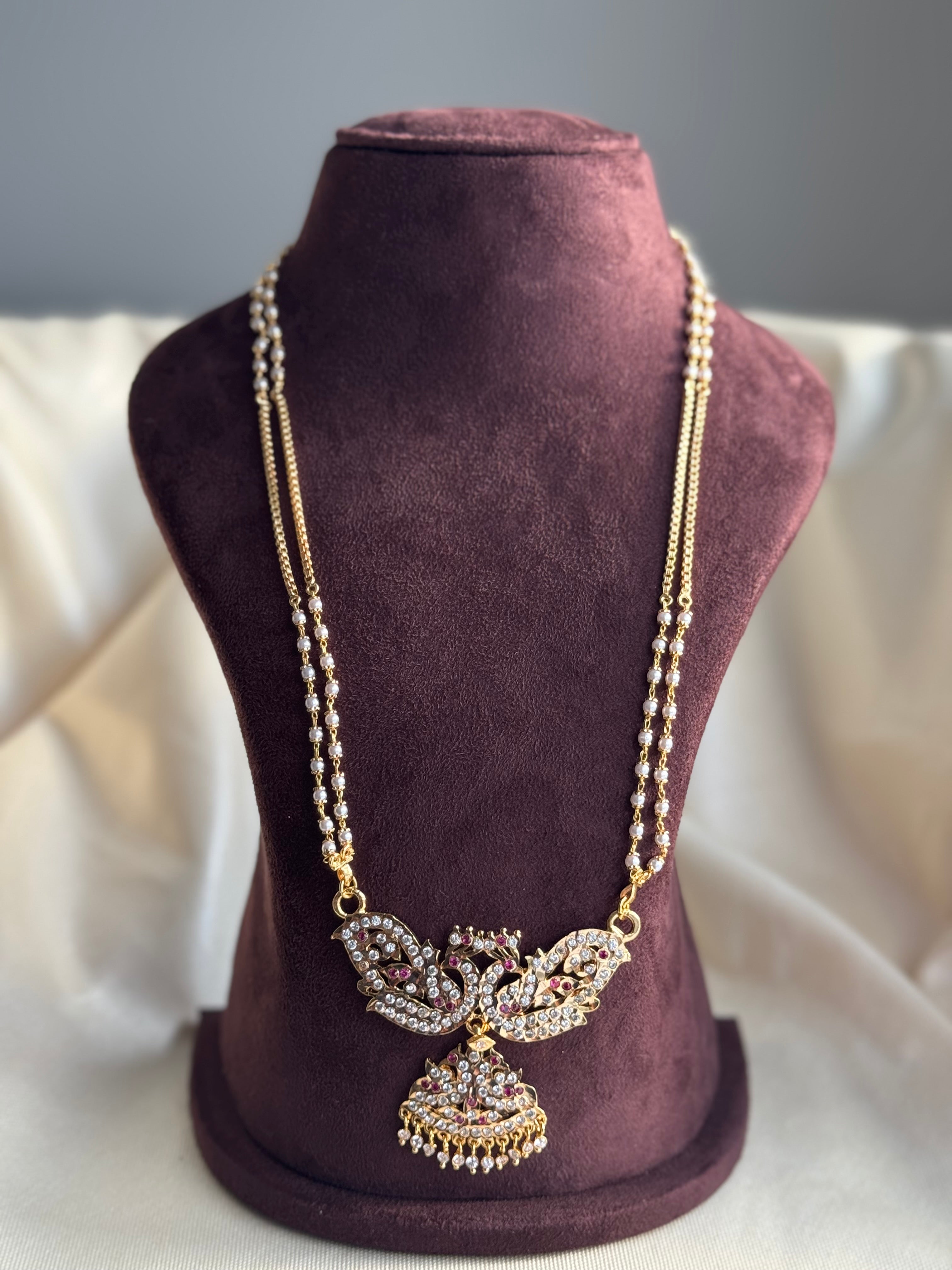 Gold Plated long Pathakam- Ruby