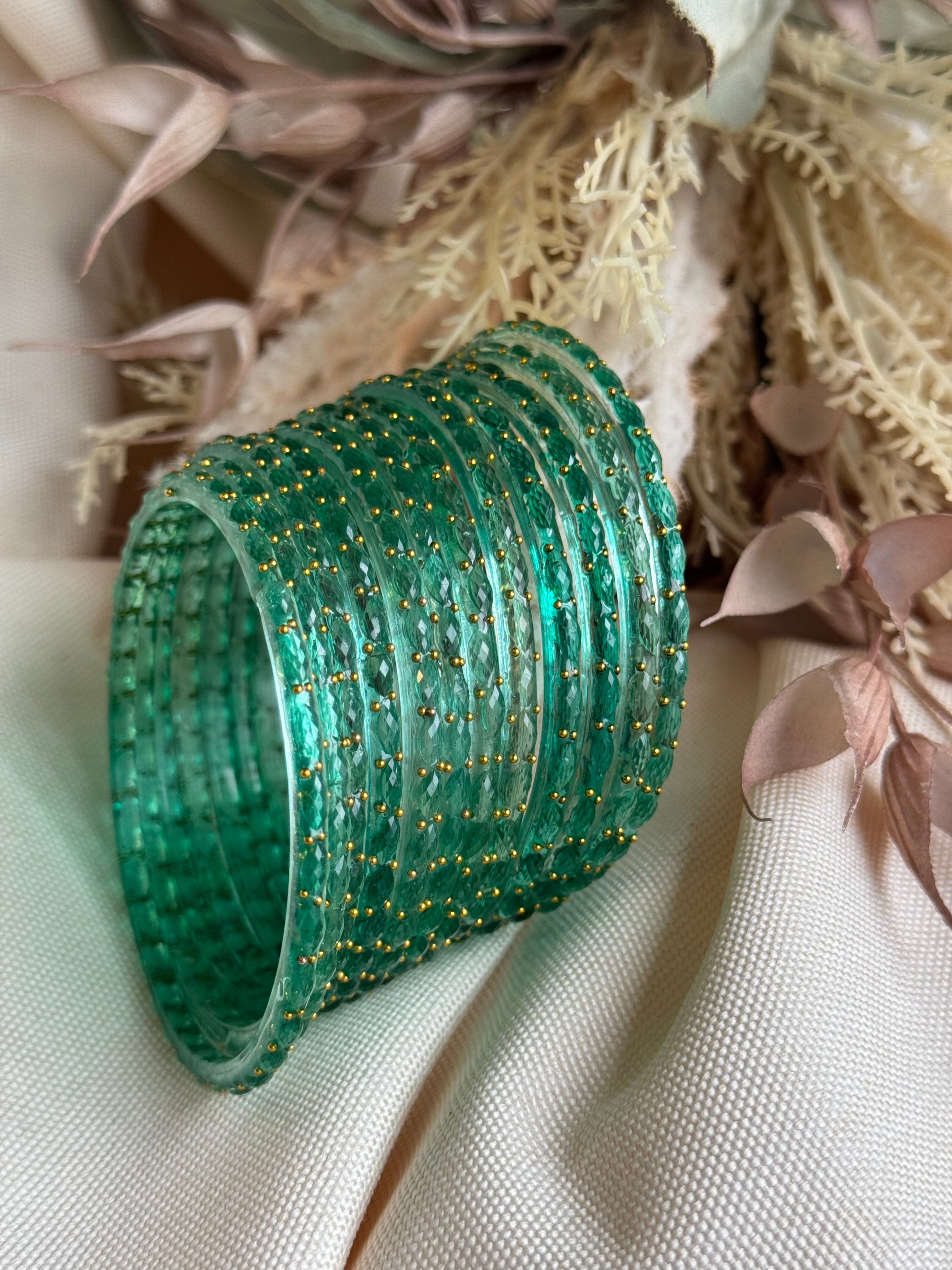 Raindrop Glass Bangle- Dark Mint