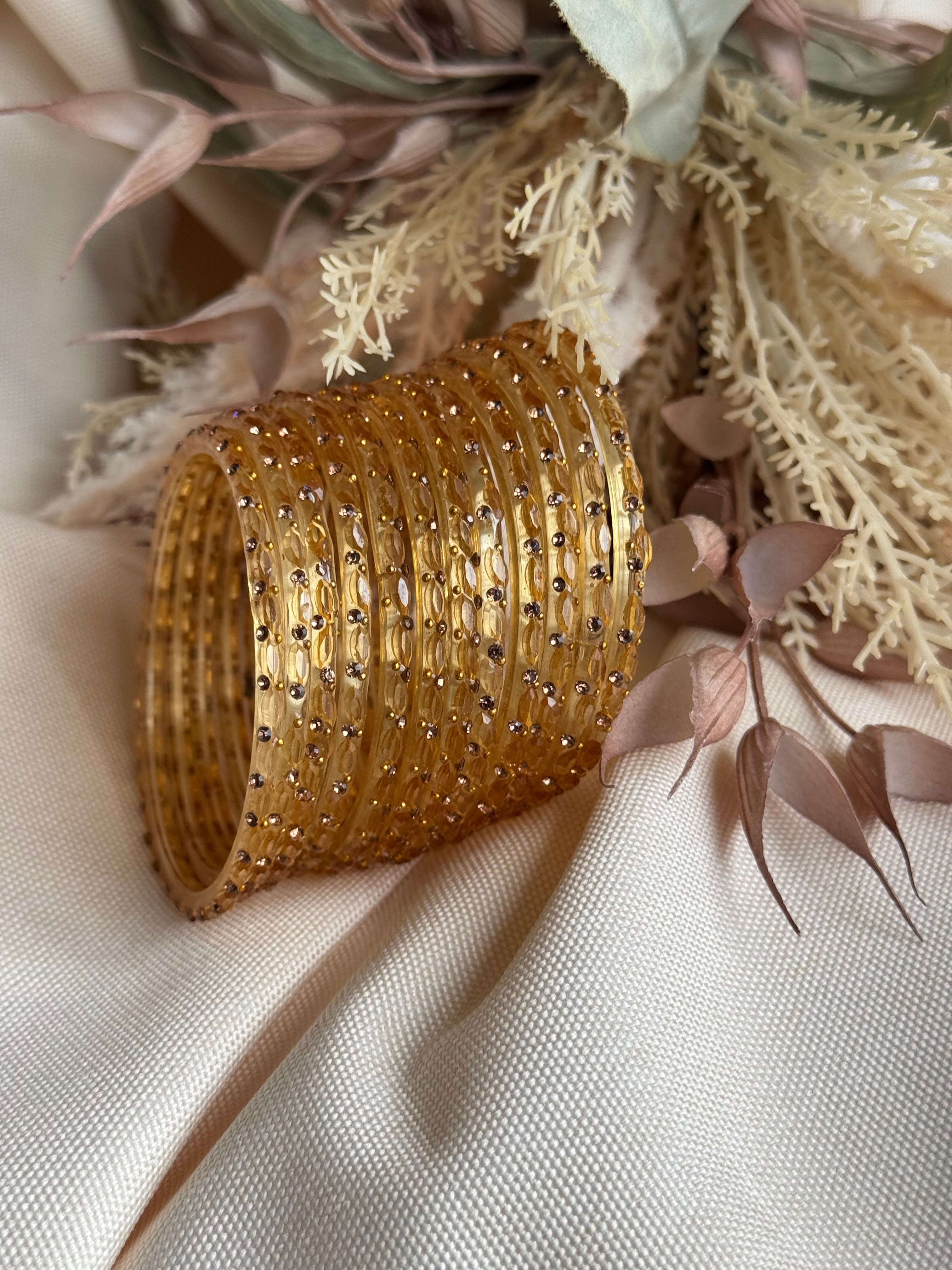Diya Glass Bangle - Gold Yellow