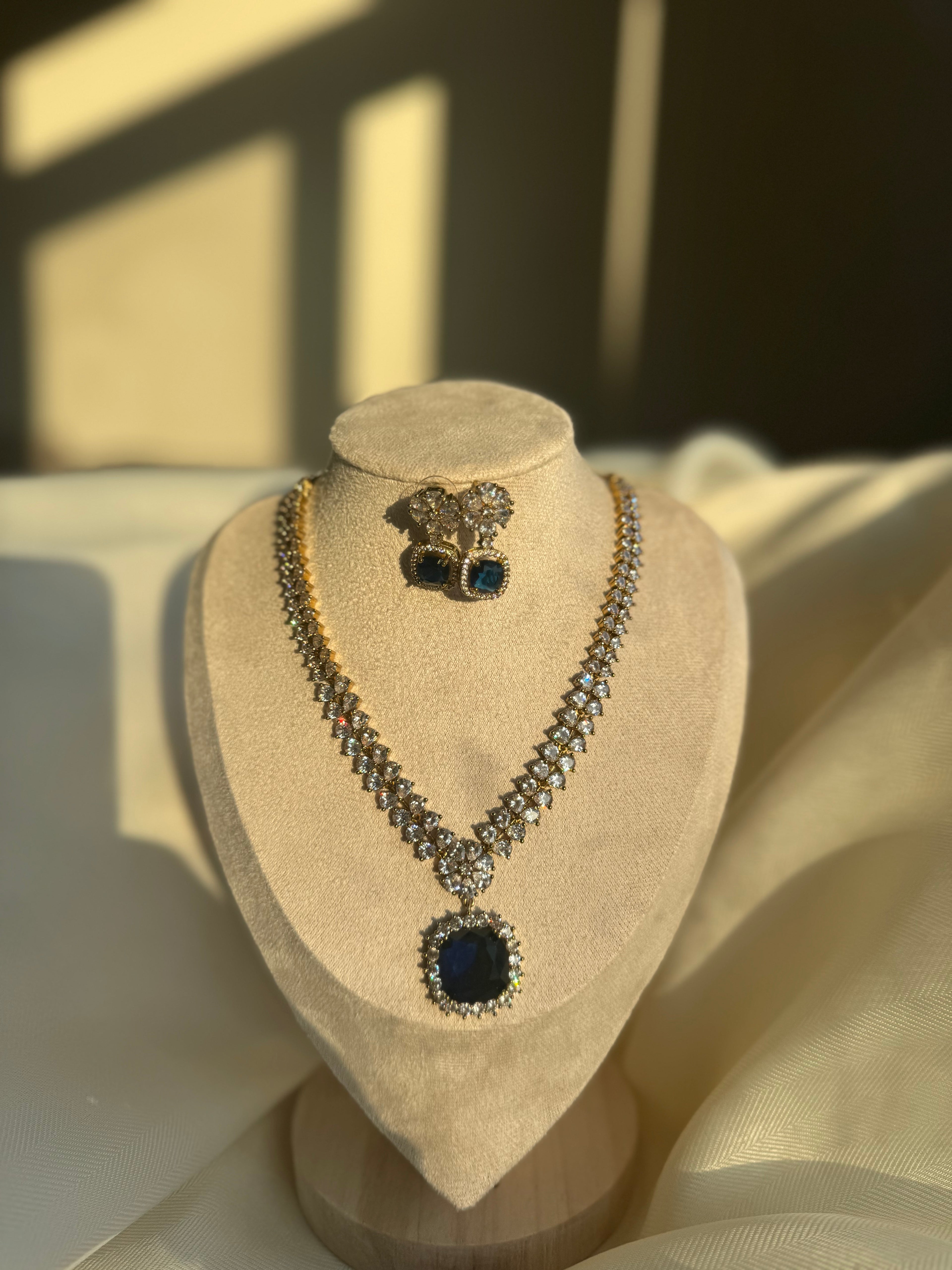 AD Short Necklace Set- Navy Blue