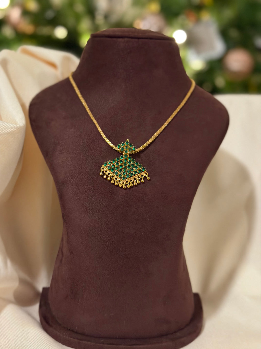 Gold Plated AD pendant Necklace - Green