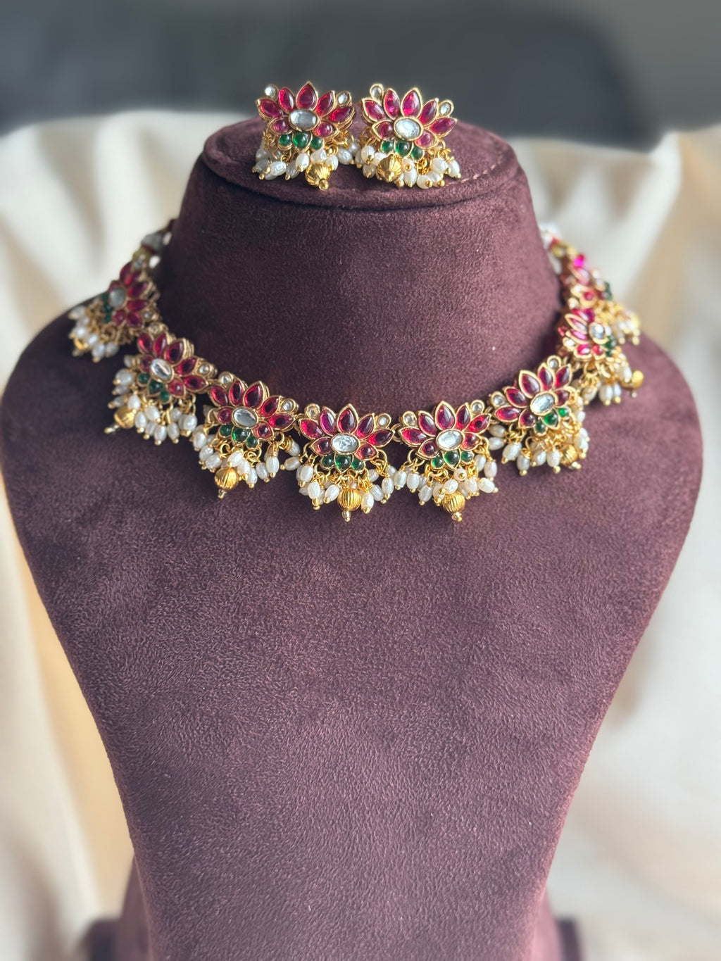 Ruby and Emerald Lotus Chocker Set