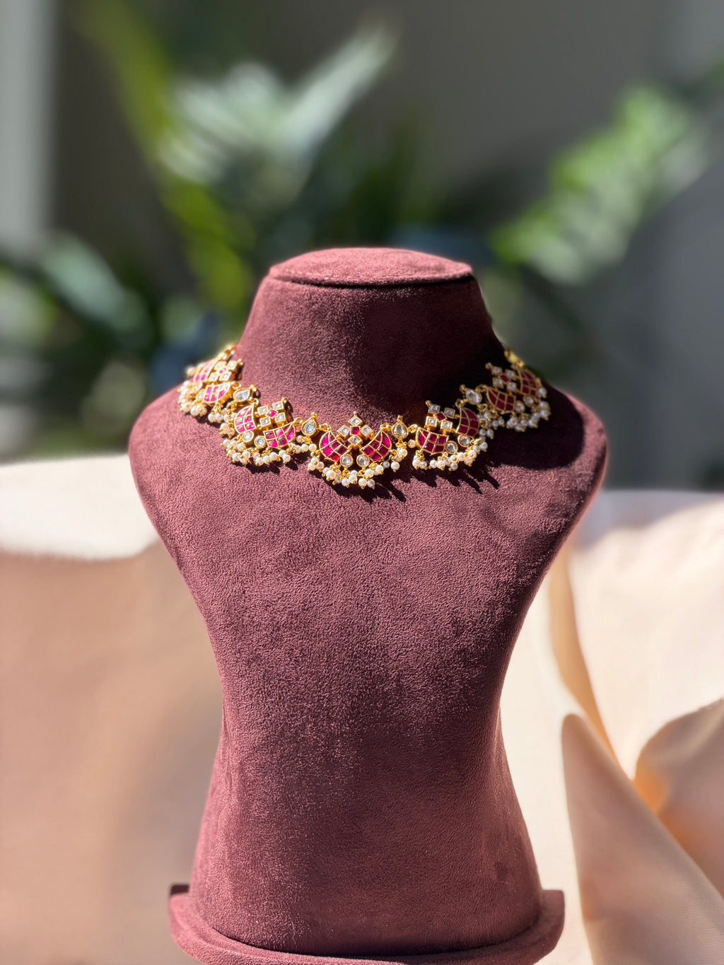 Ruby and White Kundan Necklace