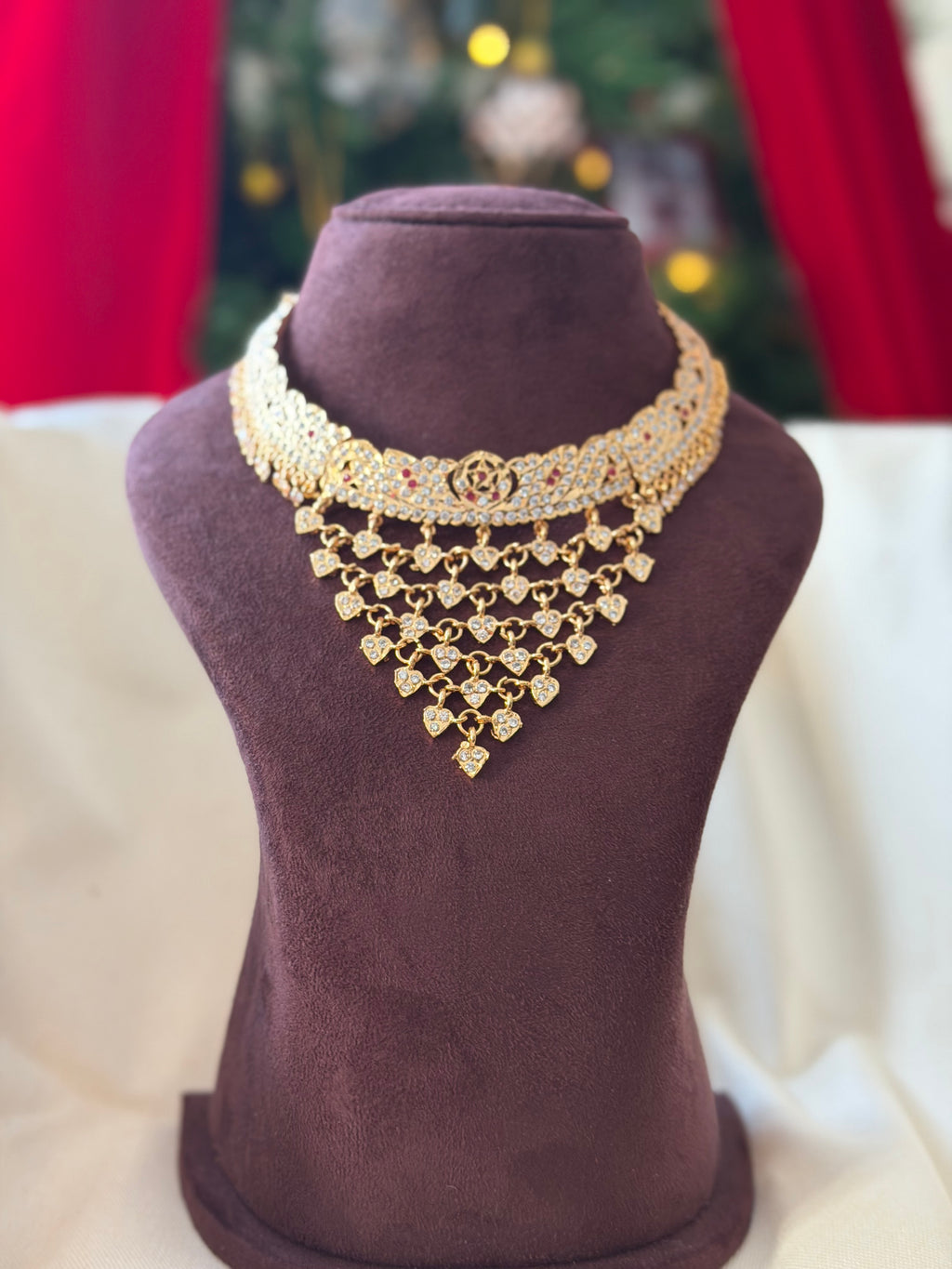 New Impoun White Stone & Pink Stone Heart beads Necklace