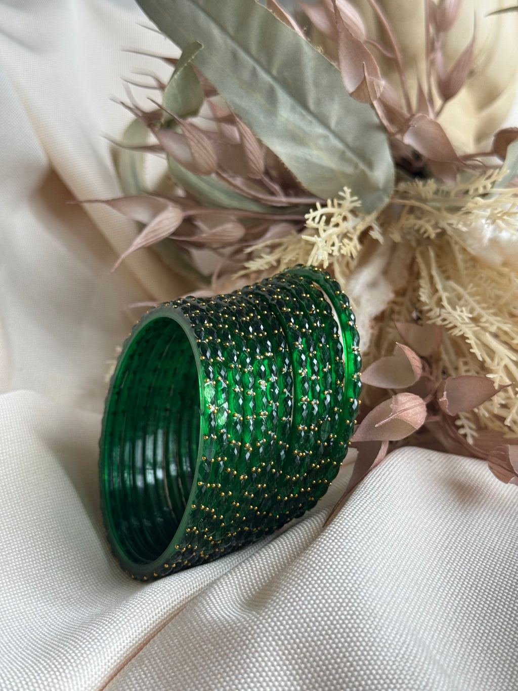 Raindrop Glass Bangle- Emerald Green