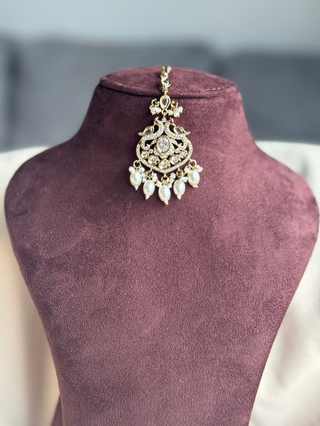 Victorian Tikka with Diamond CZ and White Pearl drops