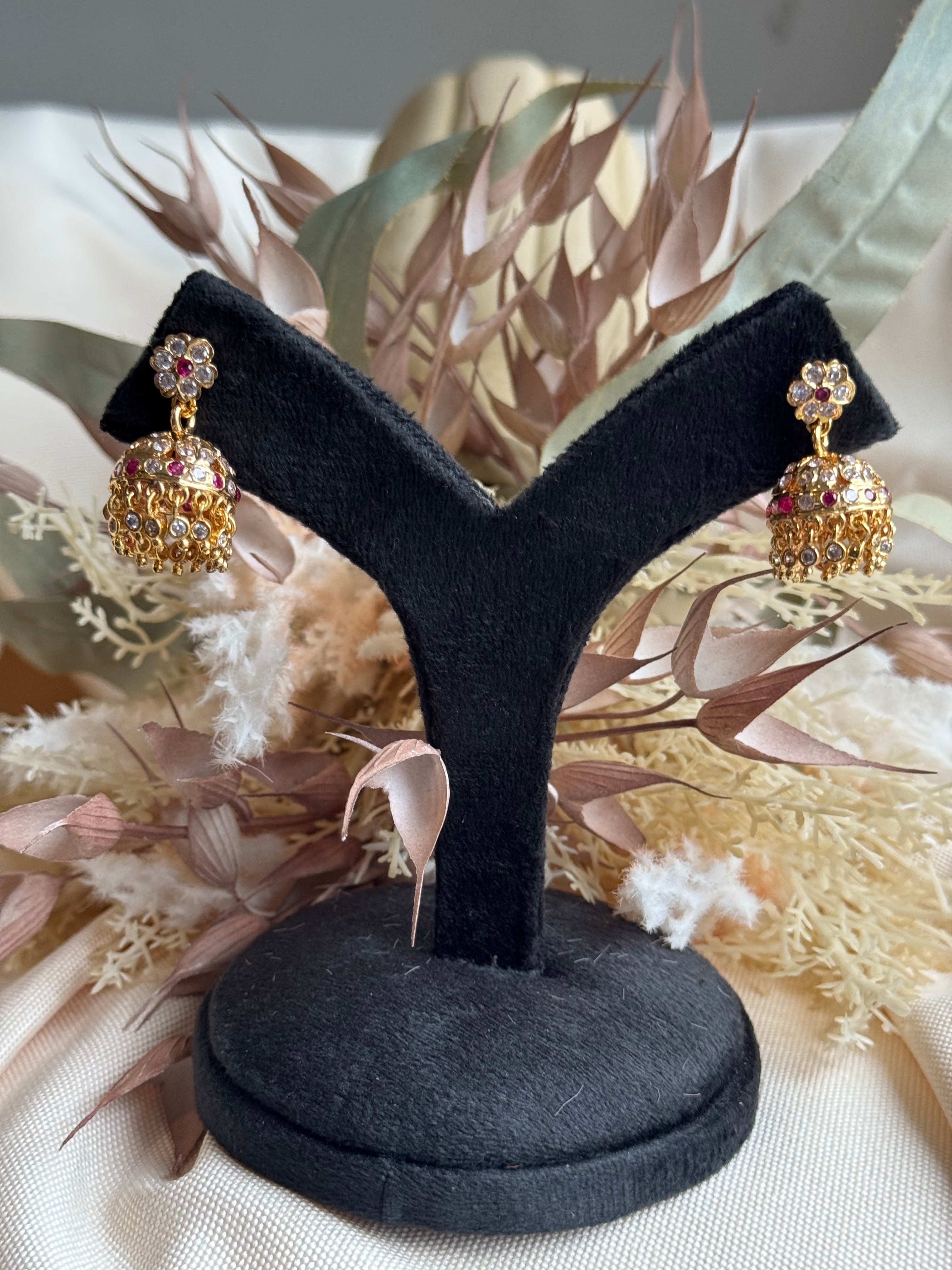 Impoun White & Pink Stone Jhumki - Small