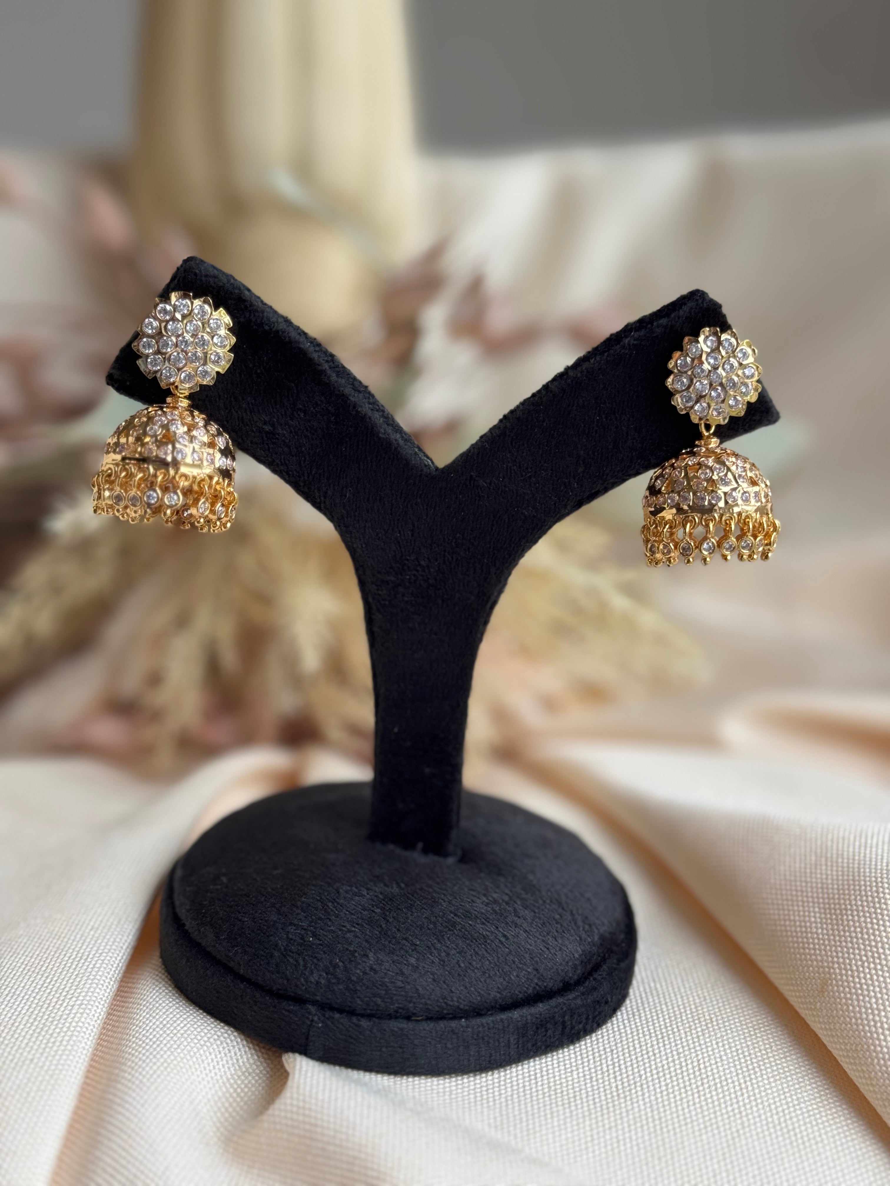 Impoun White Stone Jhumki - Medium Size