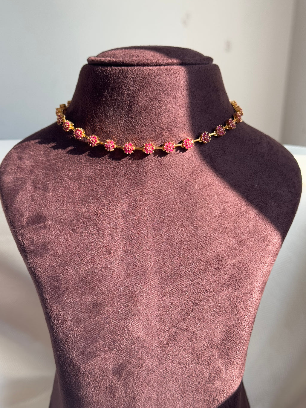 AD Stone Flower Necklace set - Red