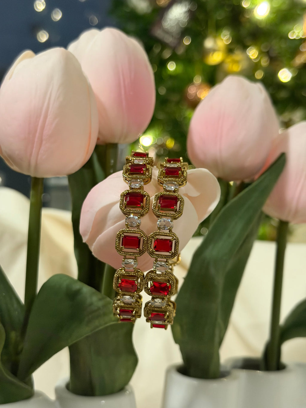 Kavi- AD Stone Bangles – Red