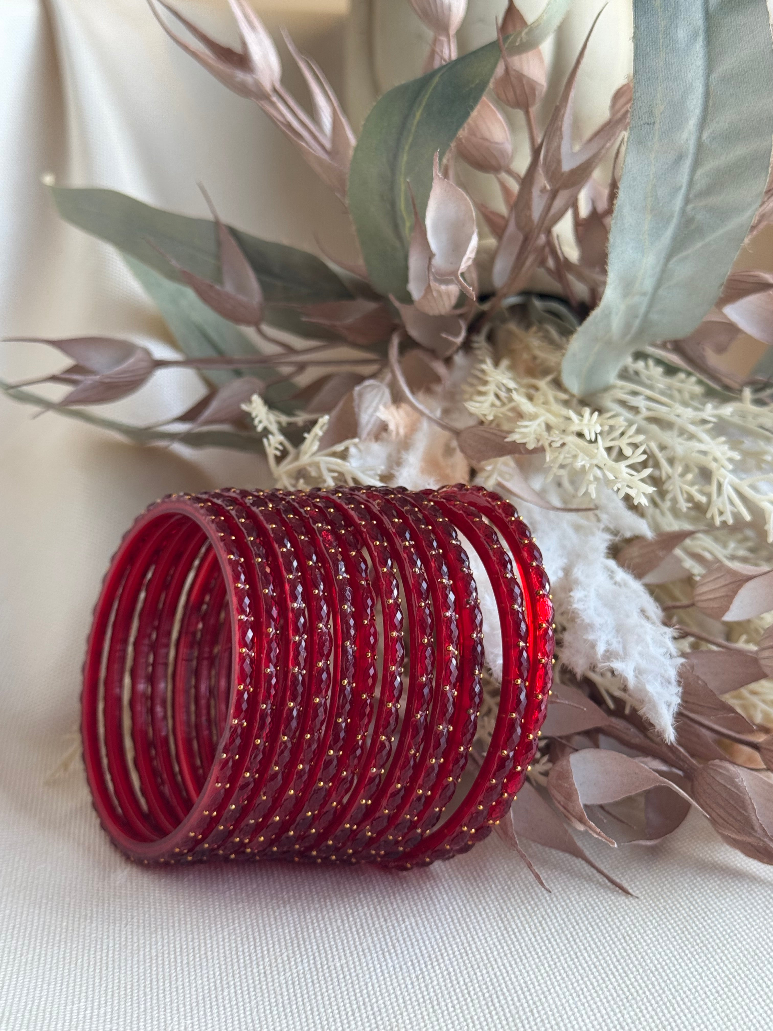 Raindrop Glass Bangle- Red