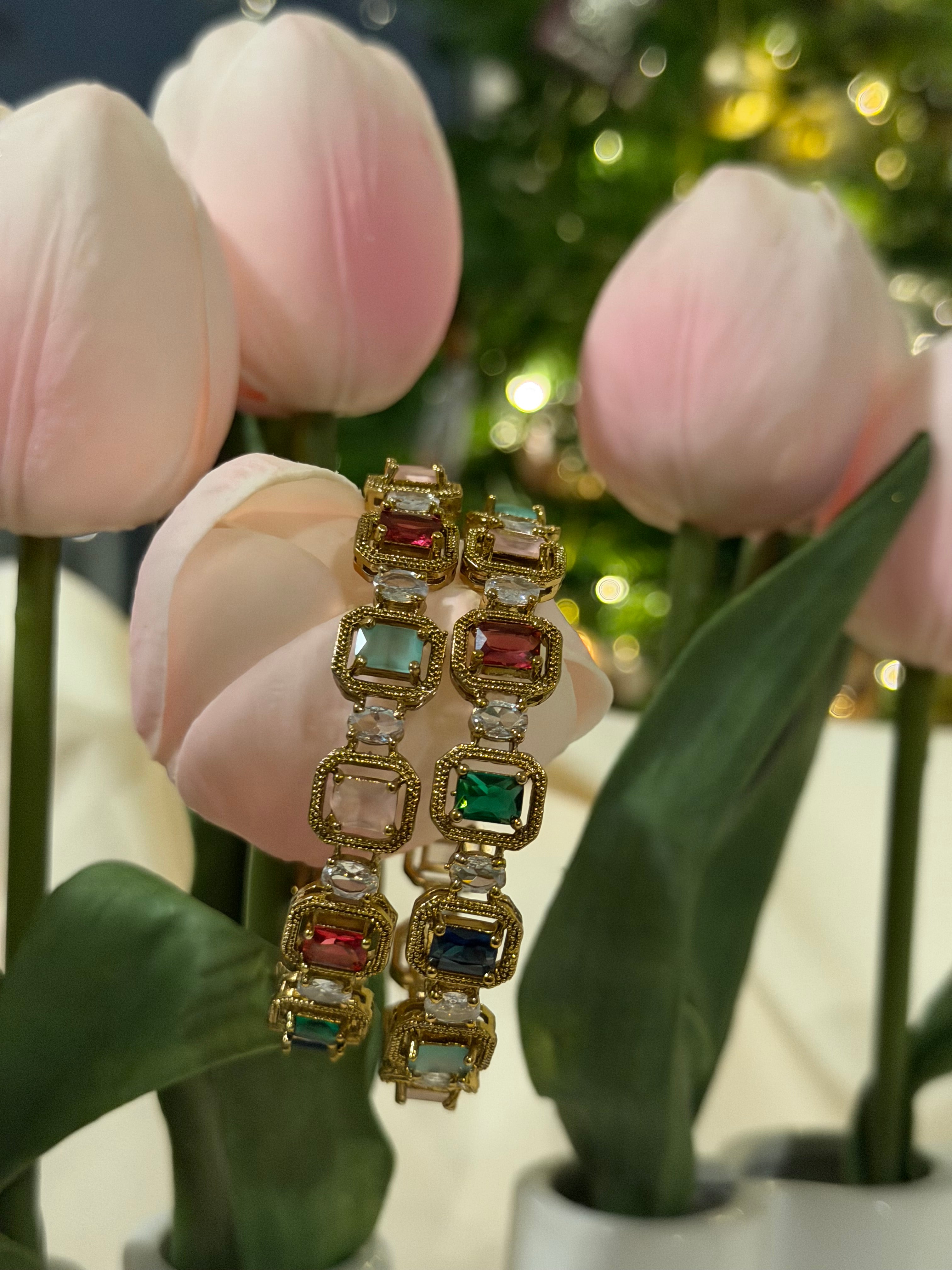 Kavi- AD Stone Bangles – Multi Colour