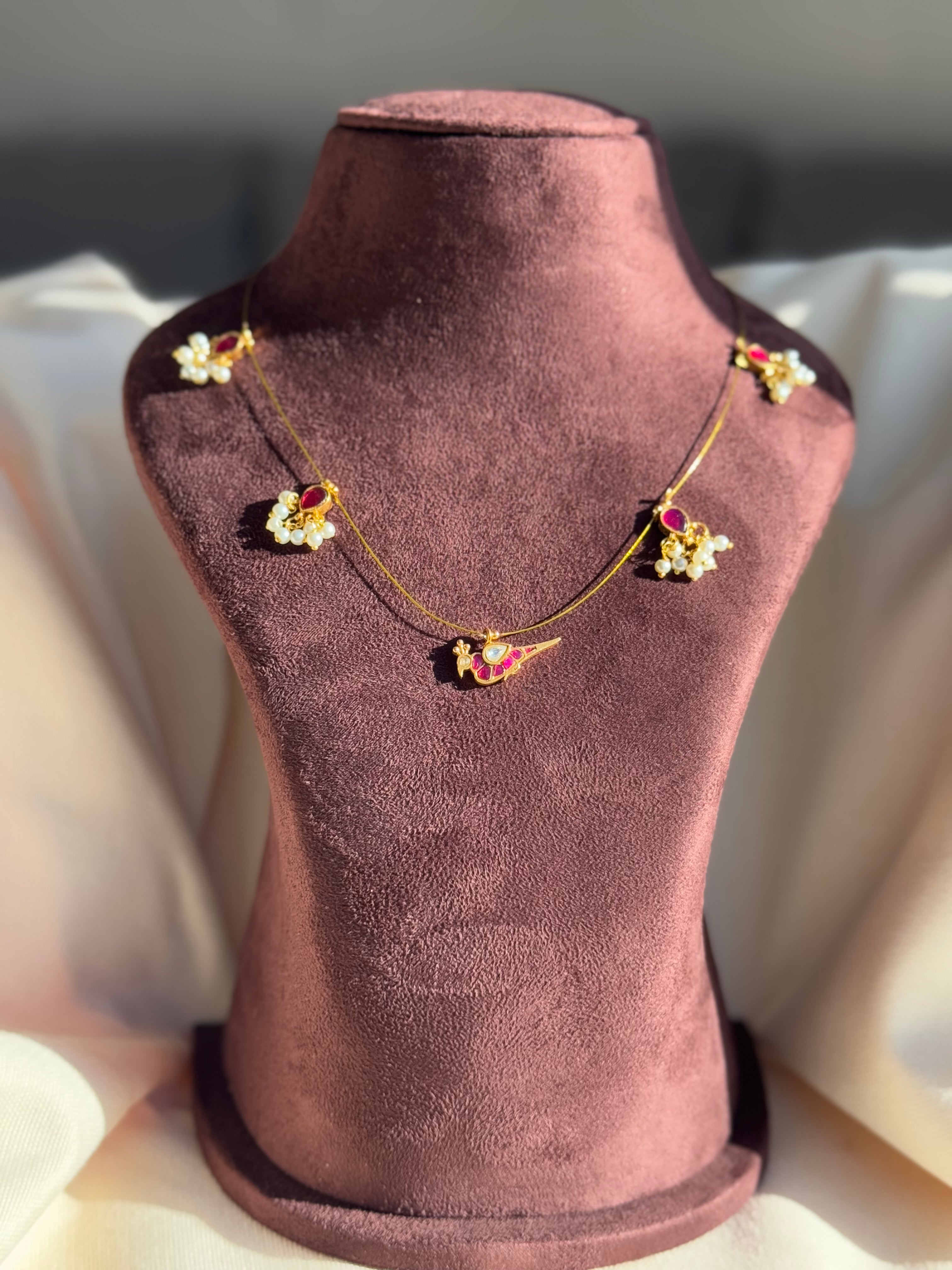 AD Stone Lotus Parrot Pendant Invisible Chain