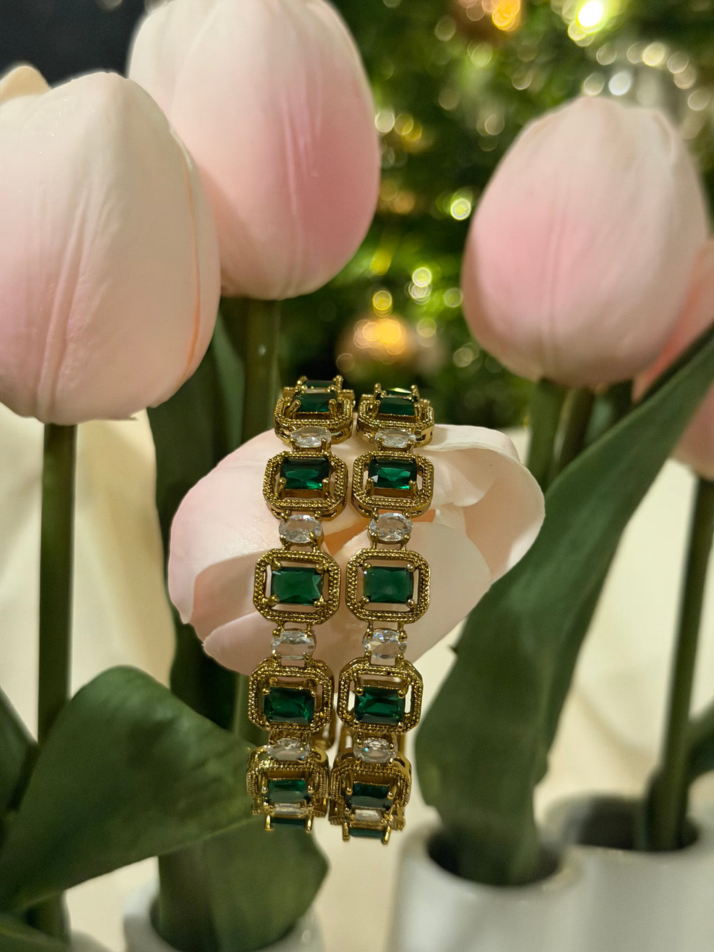 Kavi- AD Stone Bangles – Green