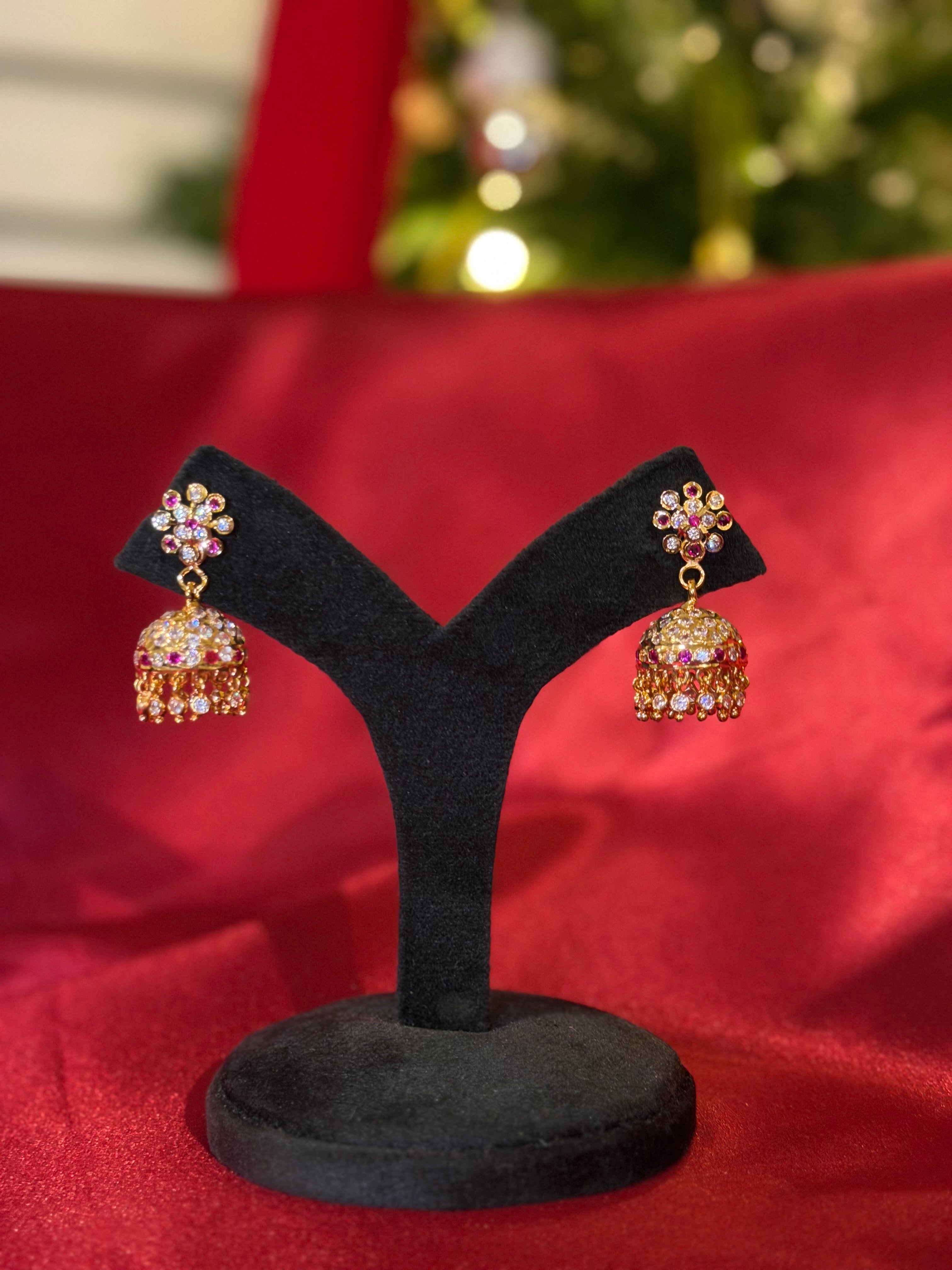 Ruby White Impoun Jhumki - Small/Medium Size