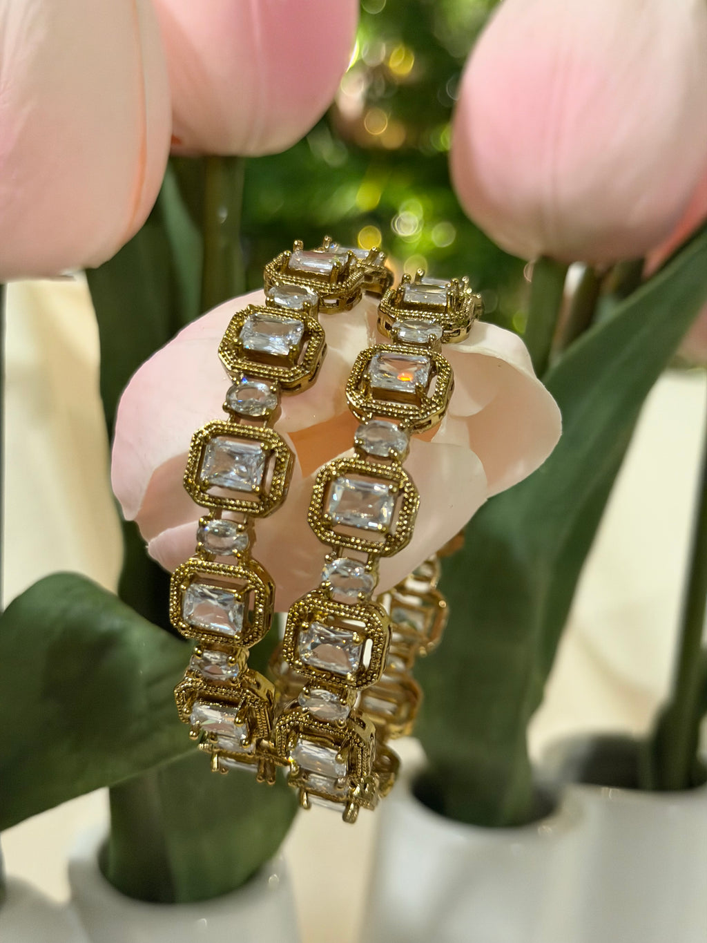 Kavi- AD Stone Bangles – White