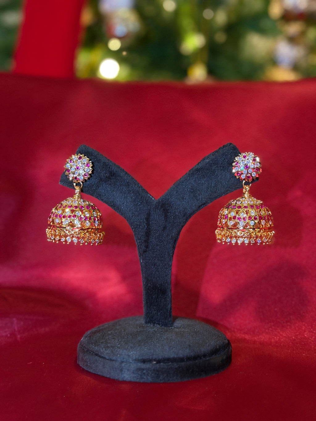 Gold Plated Ruby White Impoun Jhumki SJ2 - Large