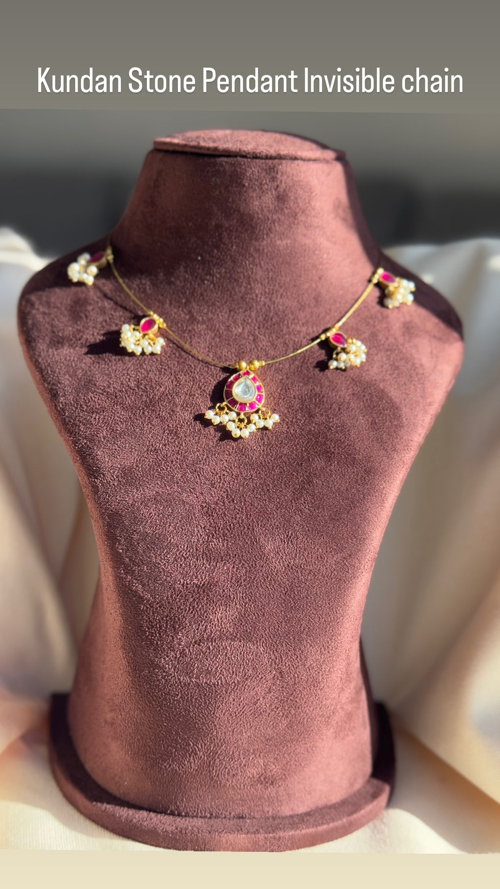 Kundan Stone Pendant Invisible Chain