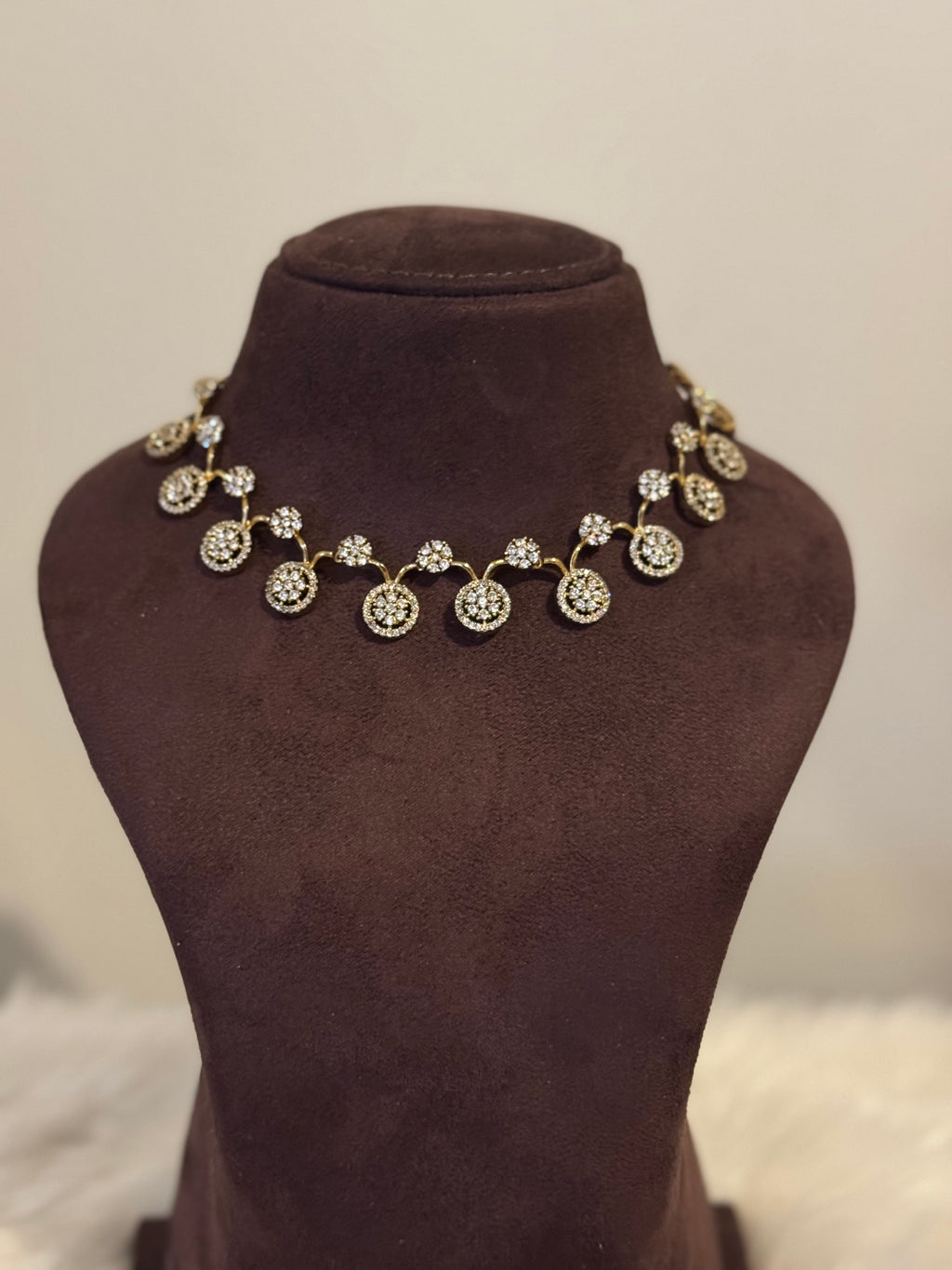 AD Stone Choker Short Necklace set - White