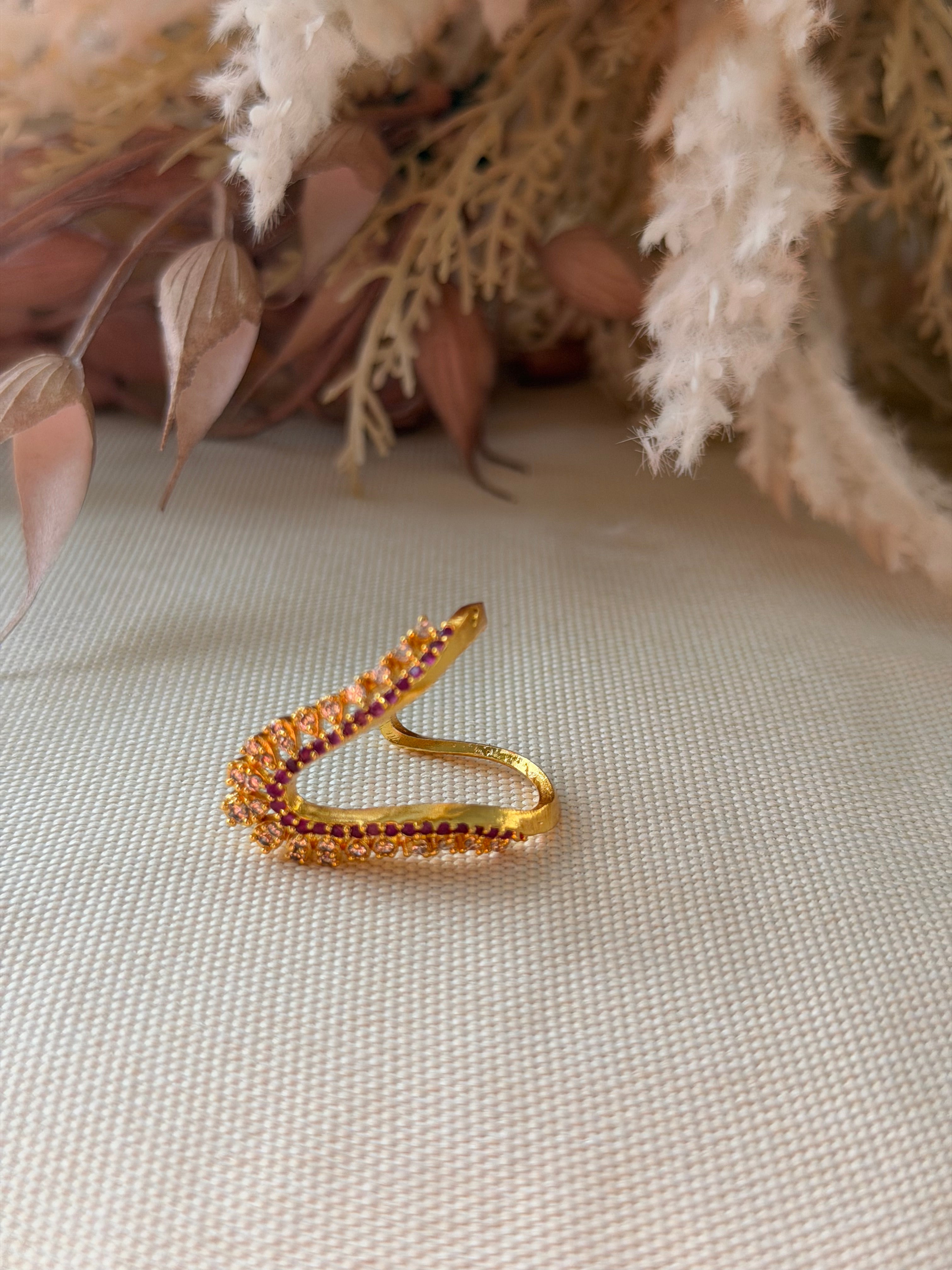Gold Polish Ruby Finger Vaanki Ring