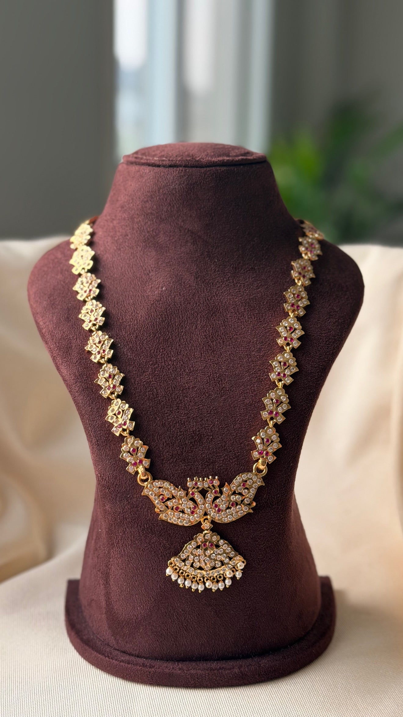 Ruby and White Stone Impoun Haram with Pearl Beads