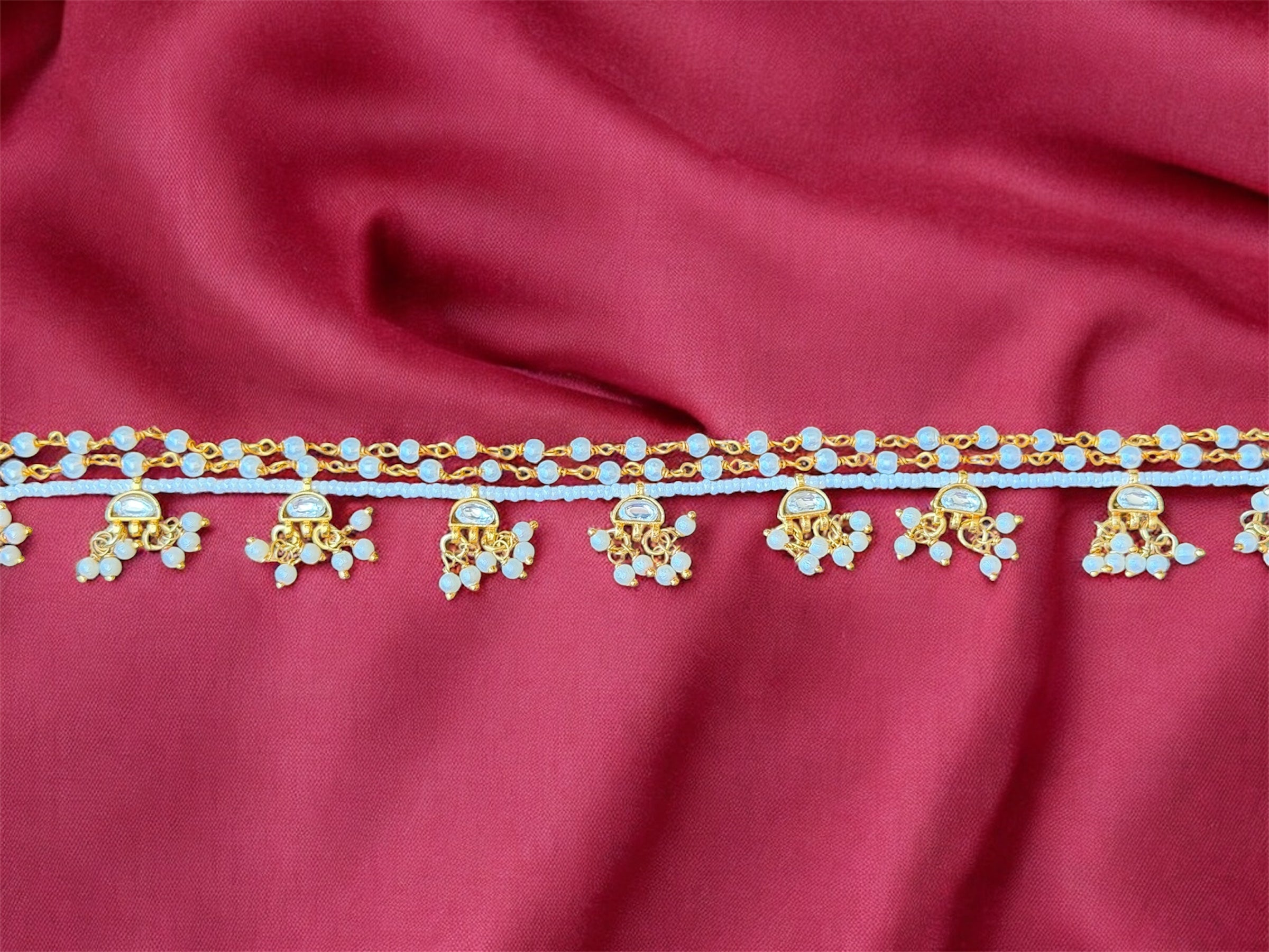 White Kundan Drop Waistchain