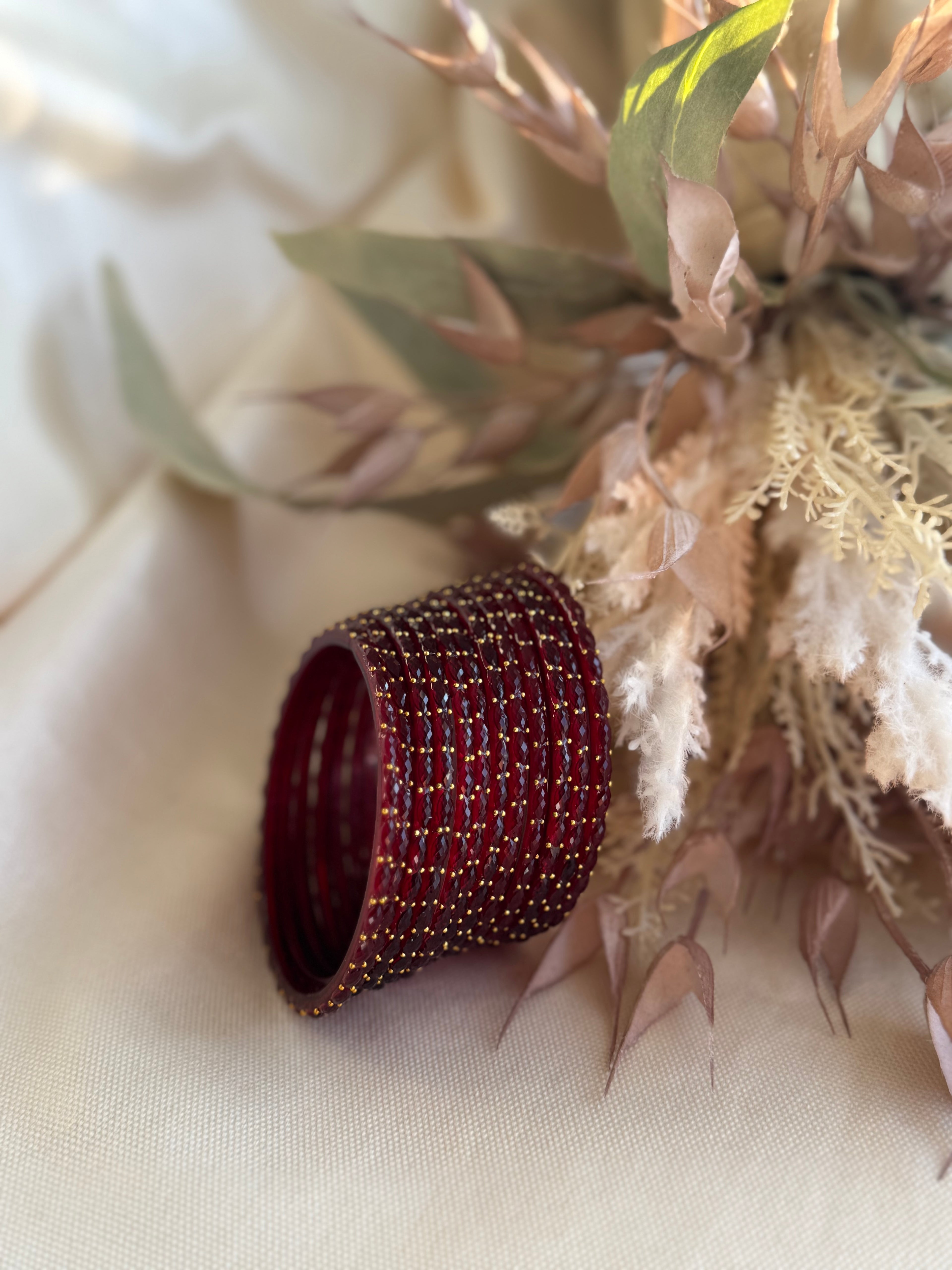 Raindrop Glass Bangle- Wine (Maroon)