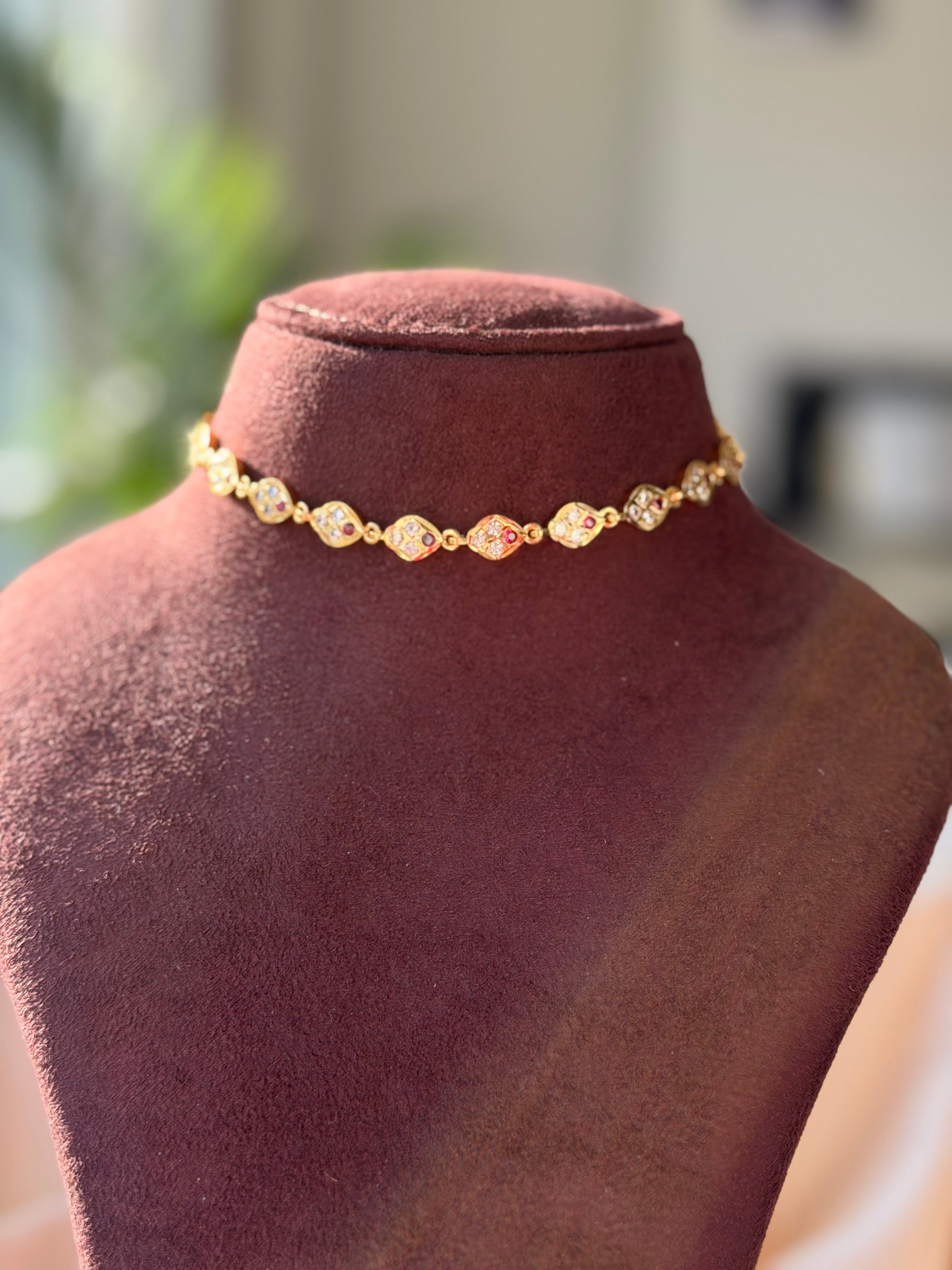 Nakshi- Ruby and White stone Choker