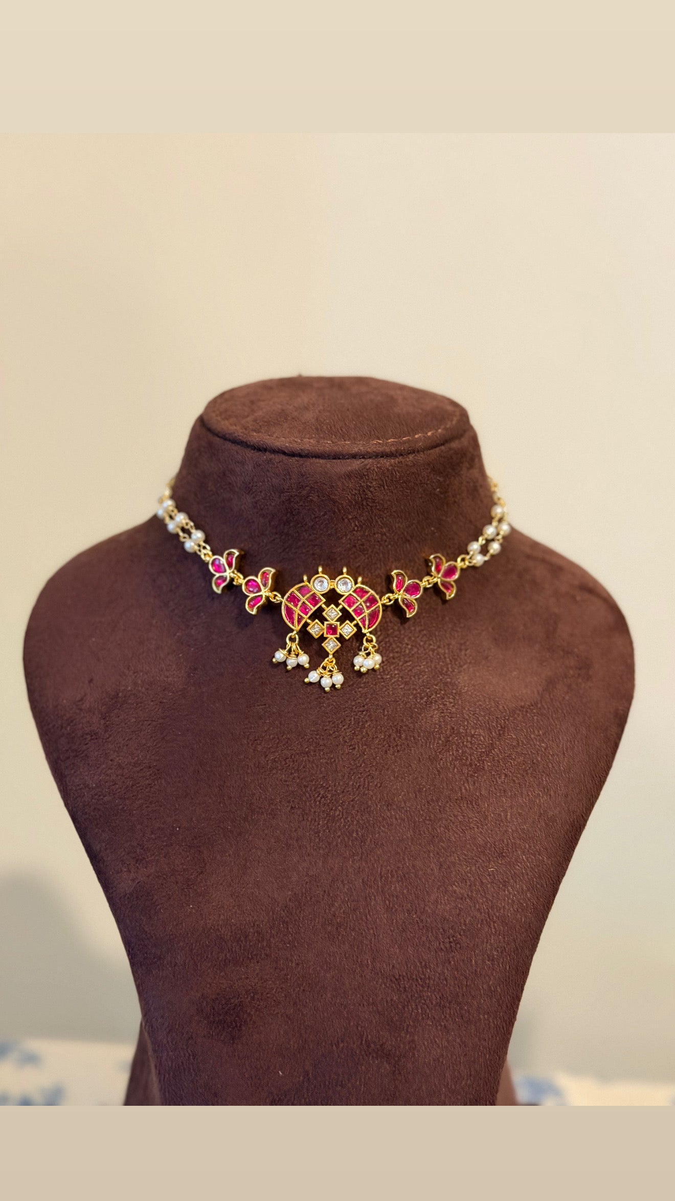 Ruby and White Pearl Necklace
