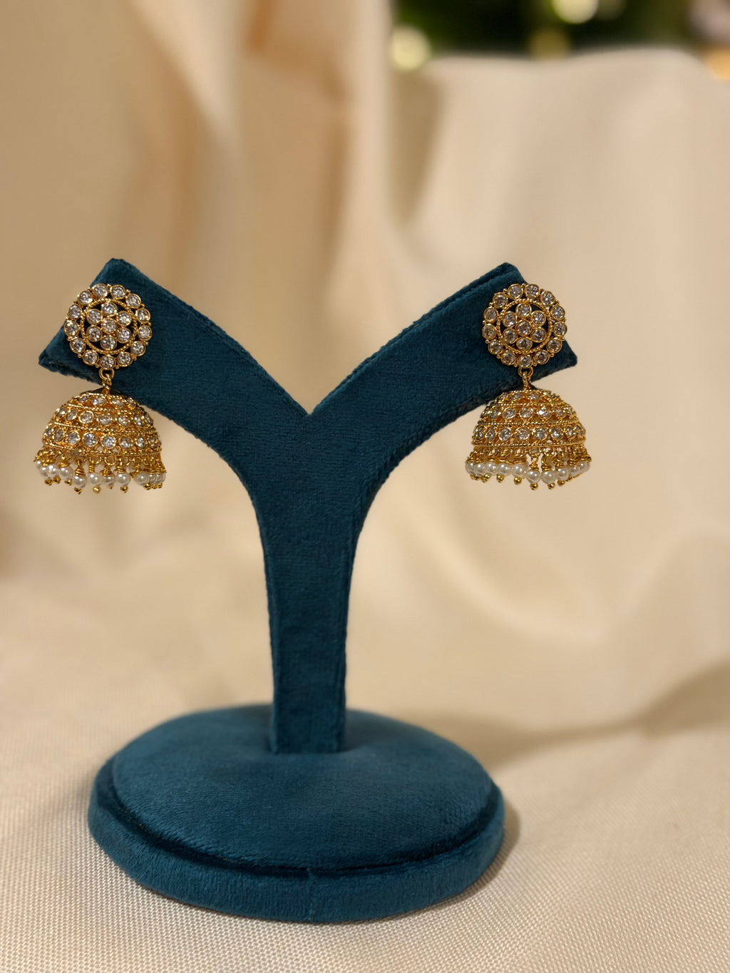 Heritage gold plated Jhumka Earring - Pearl Beads