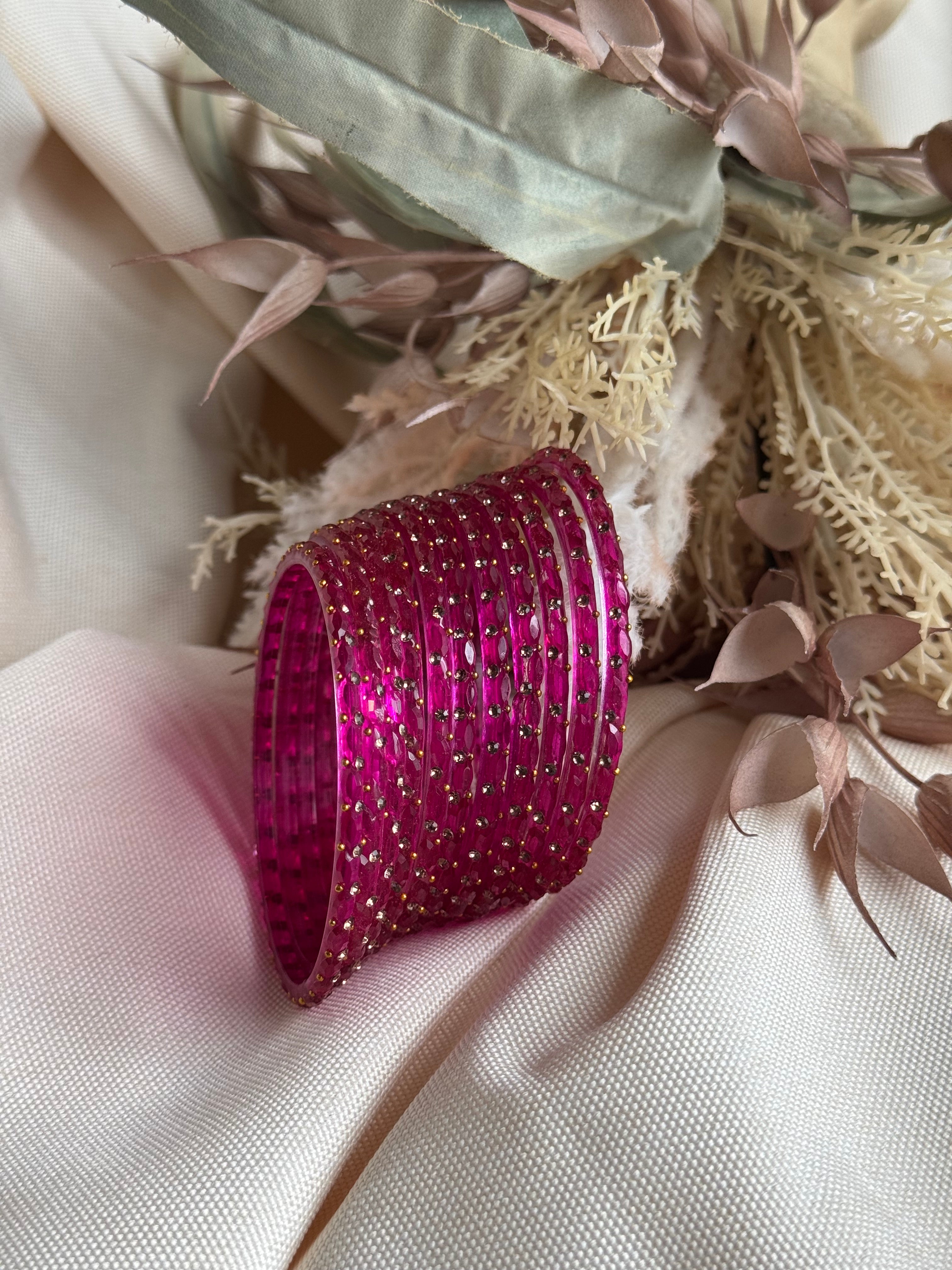 Diya Glass Bangle- Rani Pink