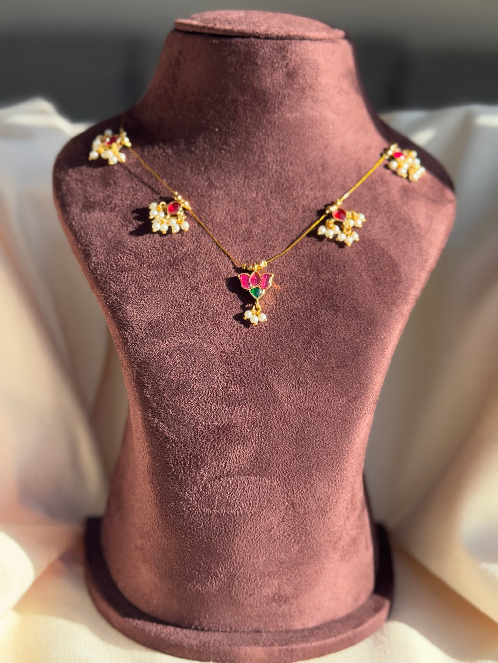 Kundan Pendant Invisible Chain with Lotus-Pearls