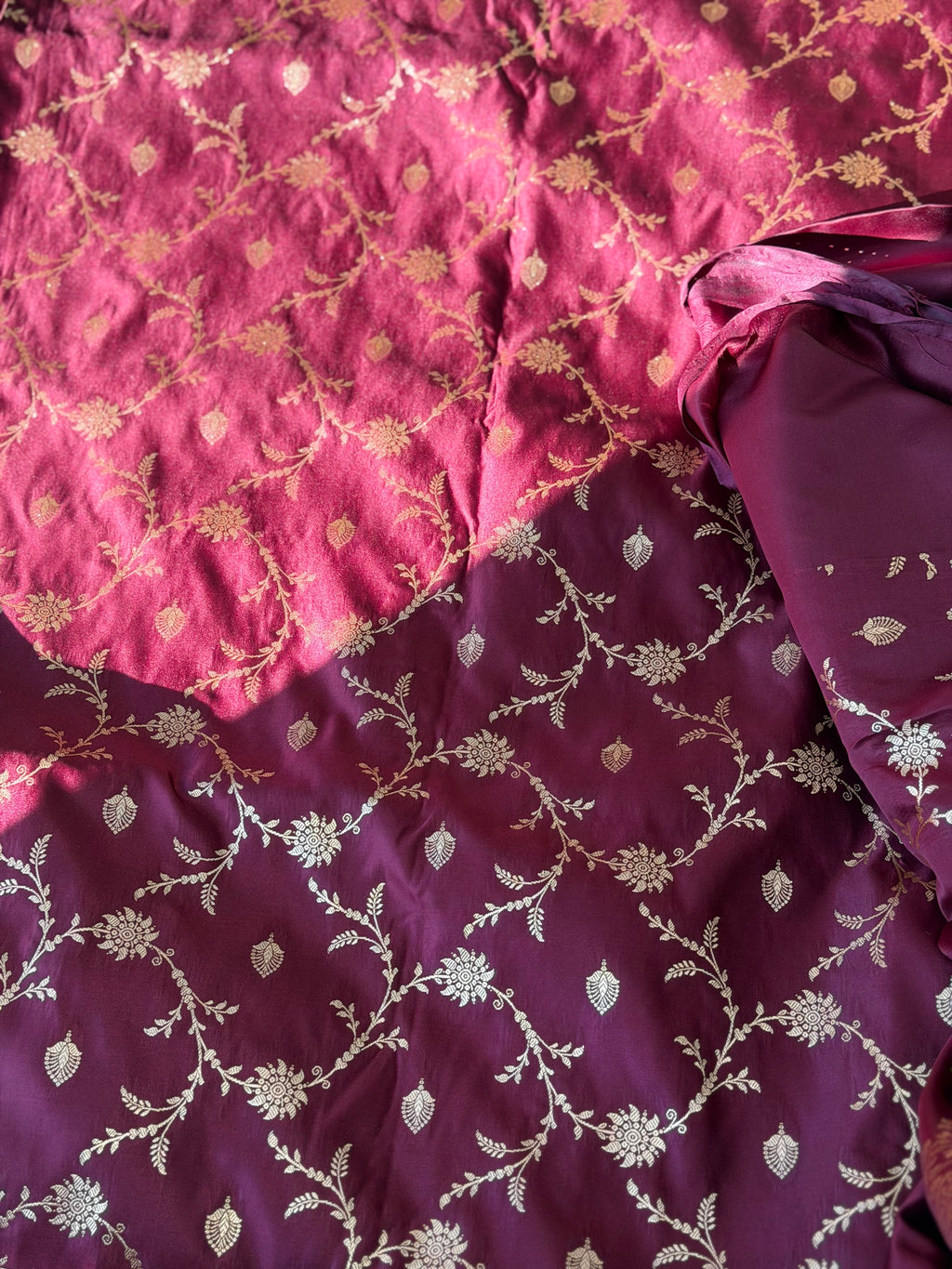 Brown Banarasi satin Saree with Gold Zari work