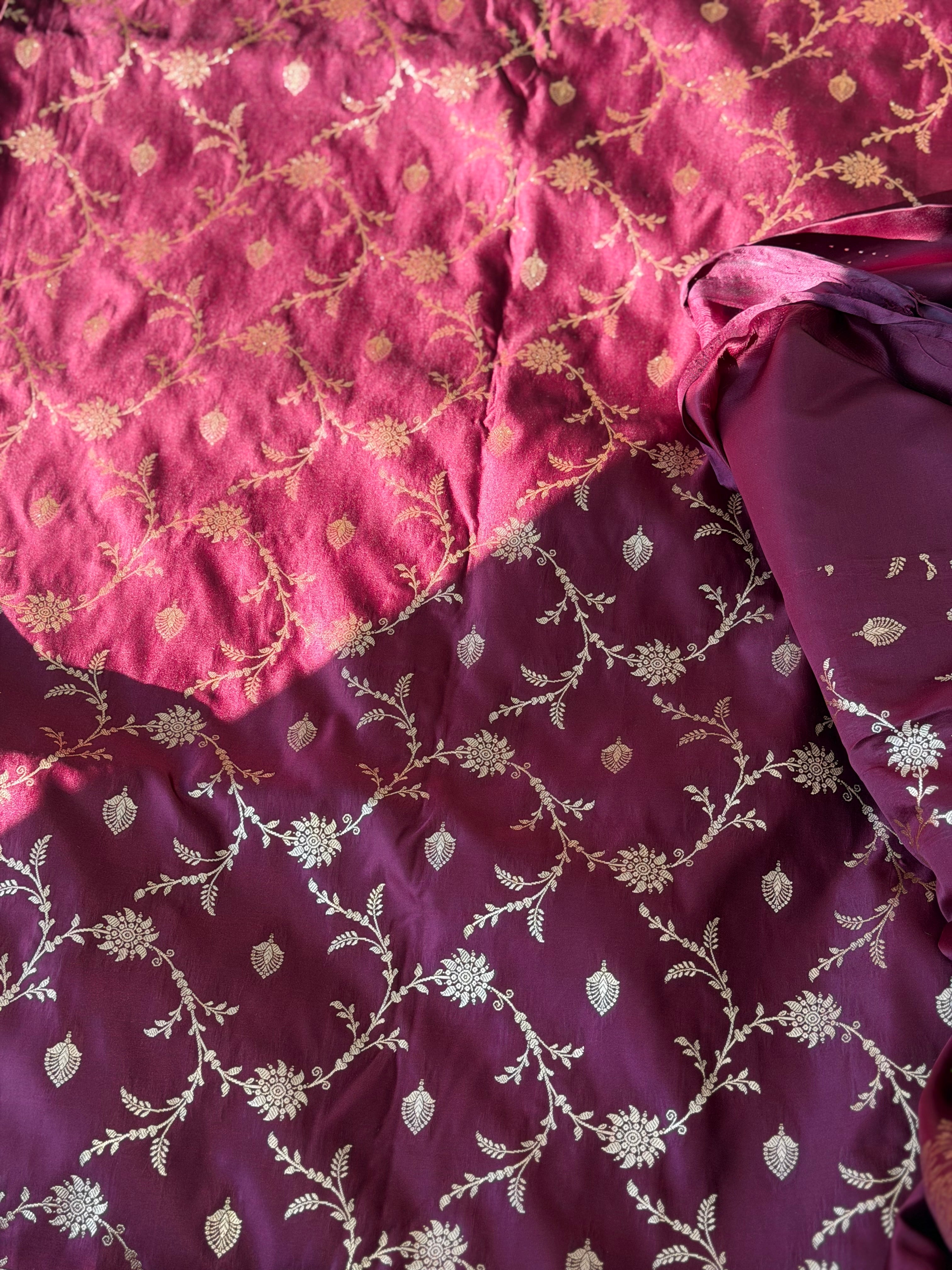 Brown Banarasi satin Saree with Gold Zari work