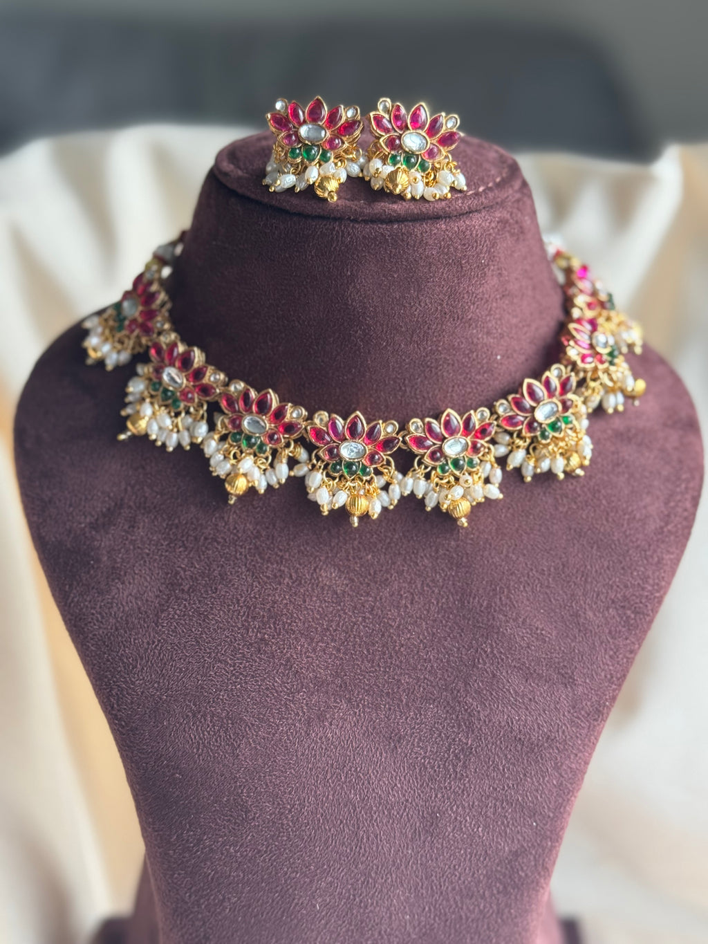 Ruby and Emerald Lotus Chocker Set