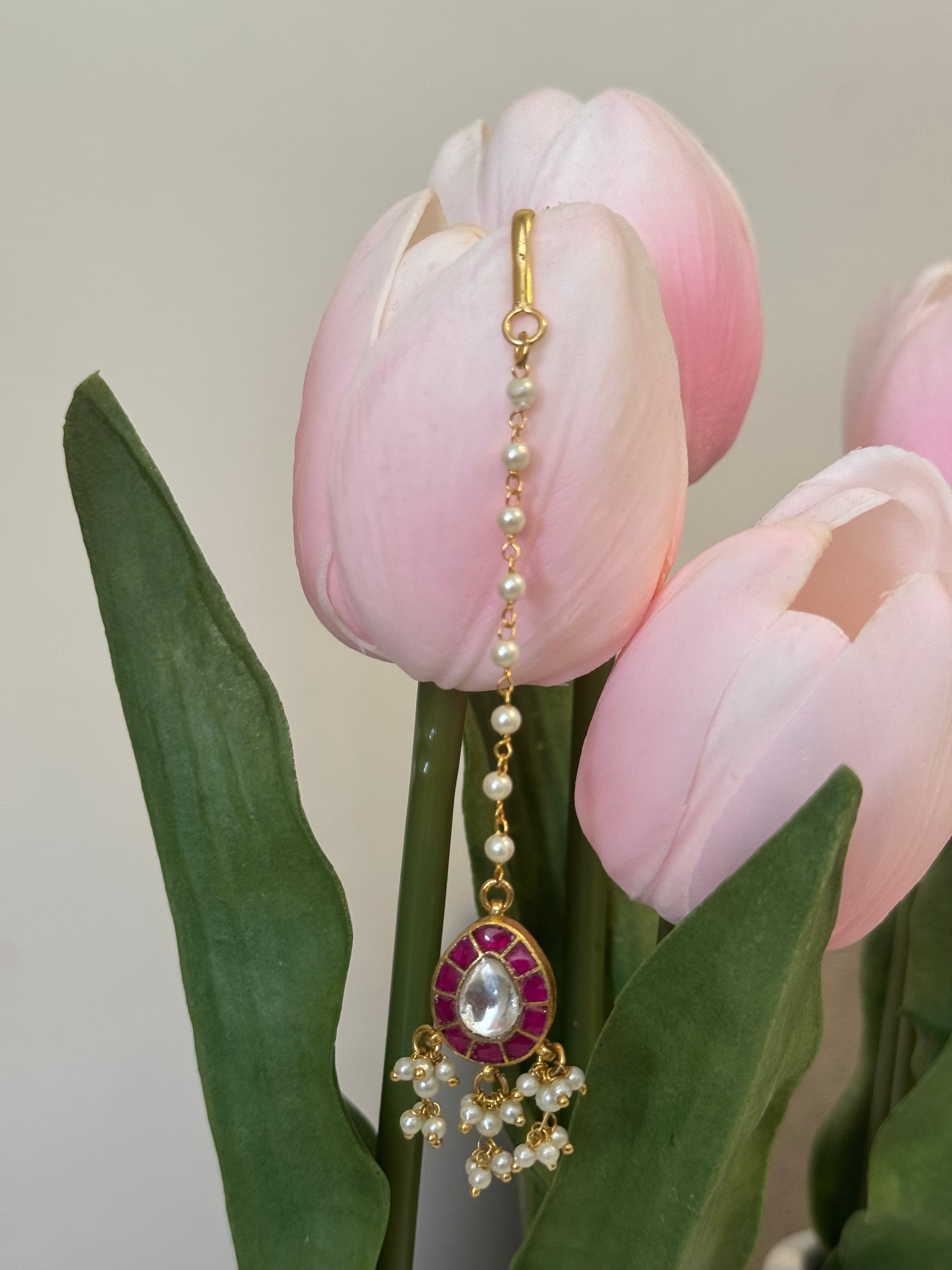 Jadau Kundan Tikka- Pink
