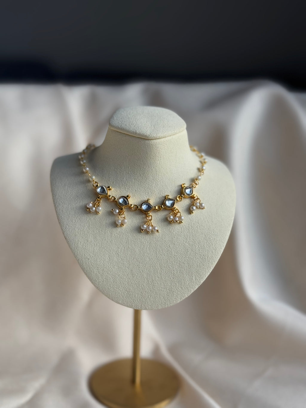 Kundan Floral Pearl Choker Necklace - White