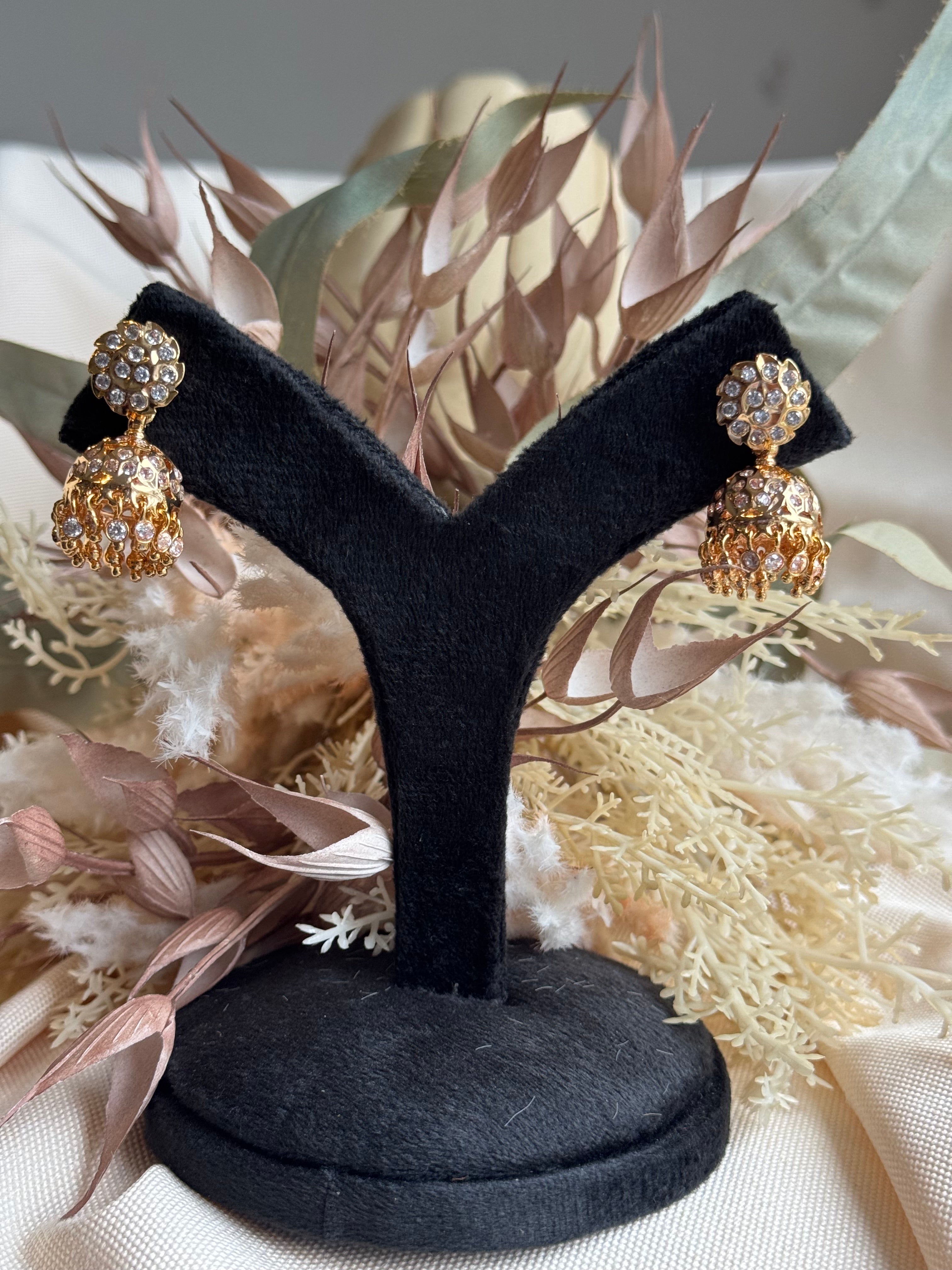 Impoun White Stone Jhumki - Small Size