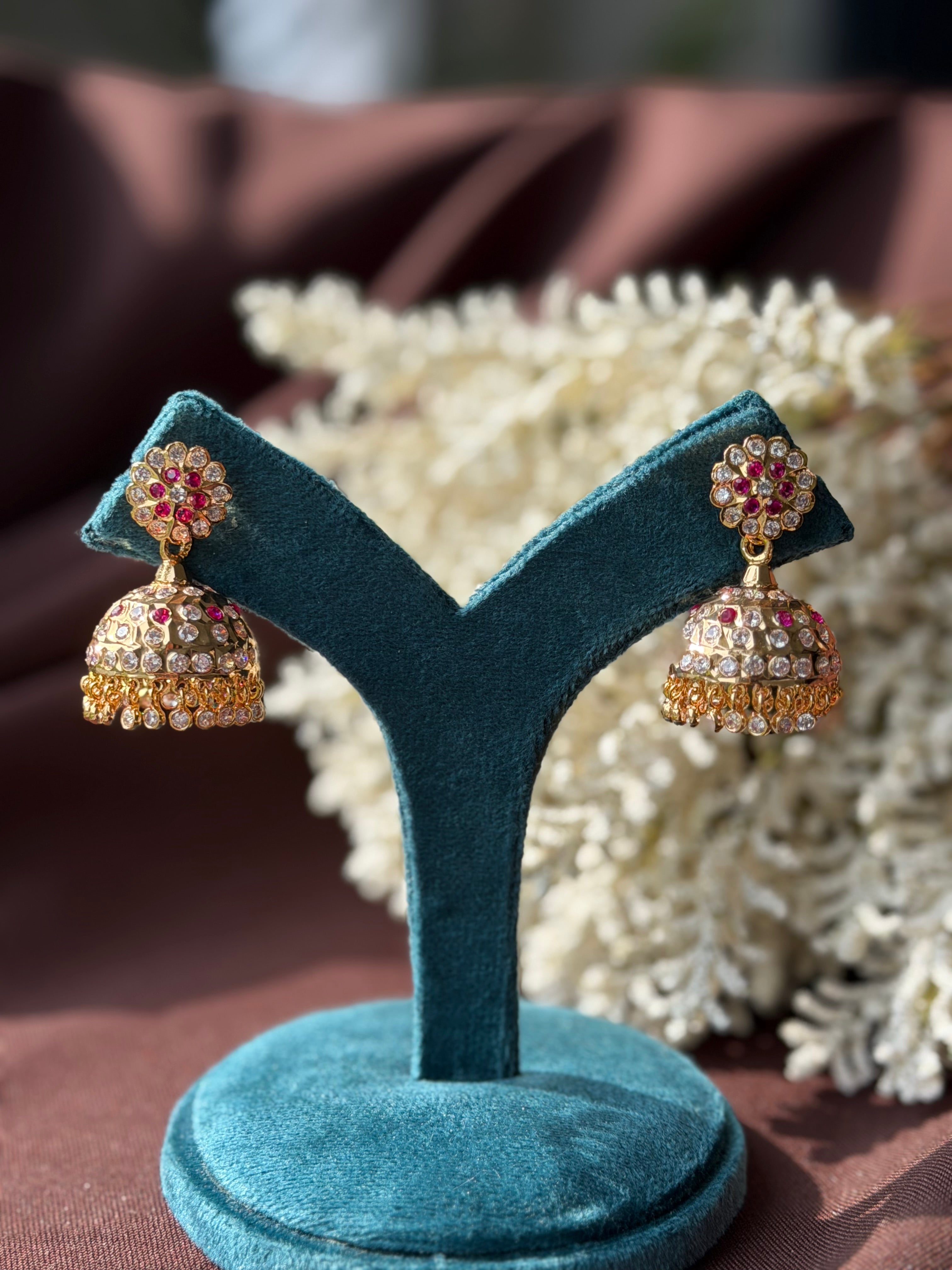White and Ruby Medium Jhumki - J003