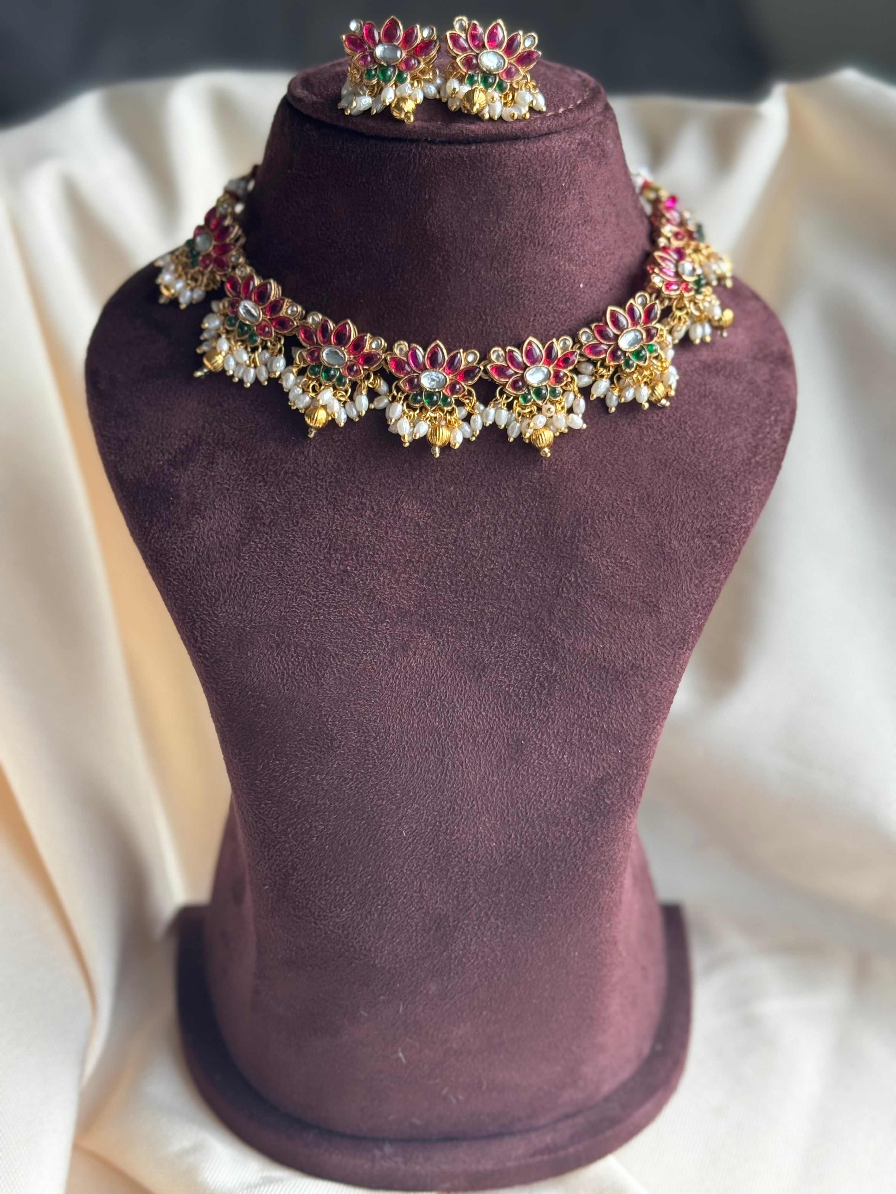 Ruby and Emerald Lotus Chocker Set