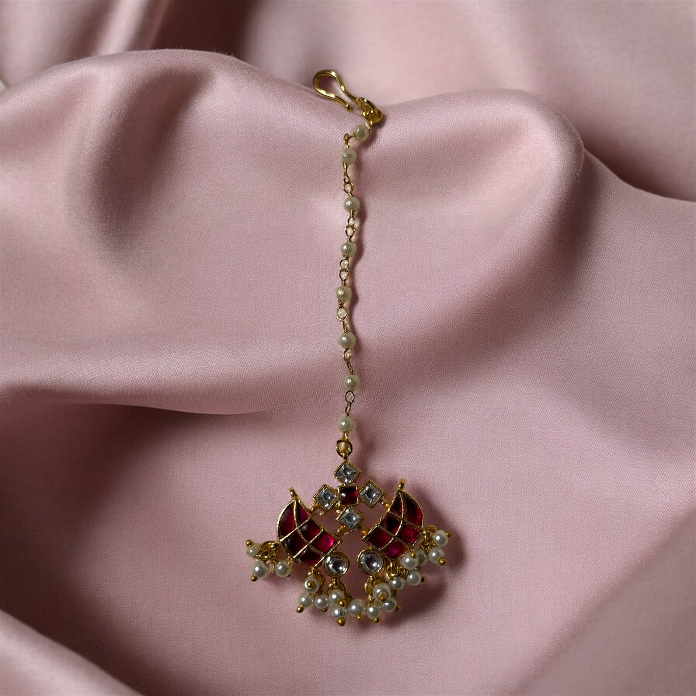 Ruby and White Kundan Tikka