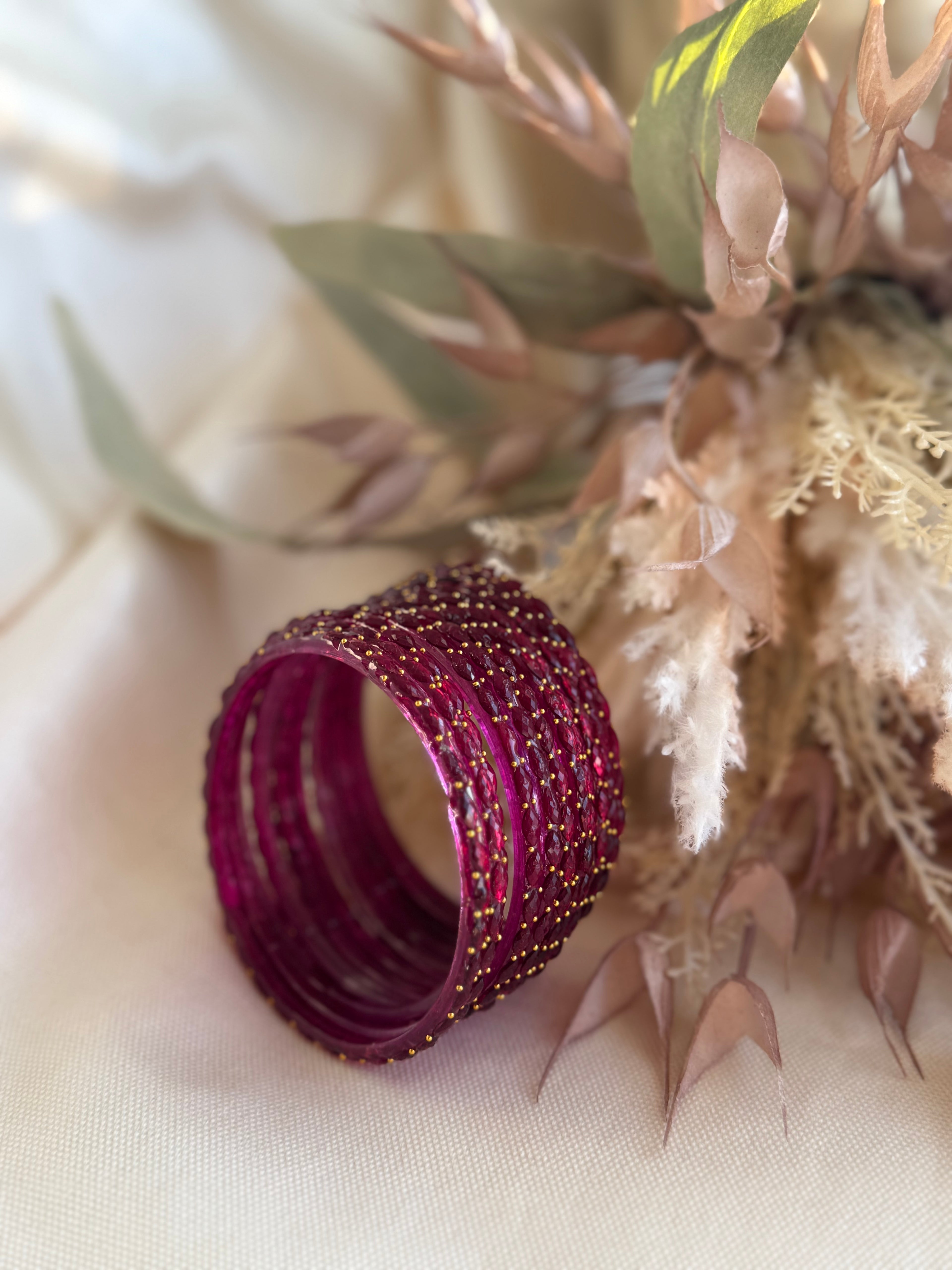 Raindrop Glass Bangle- Rani Pink