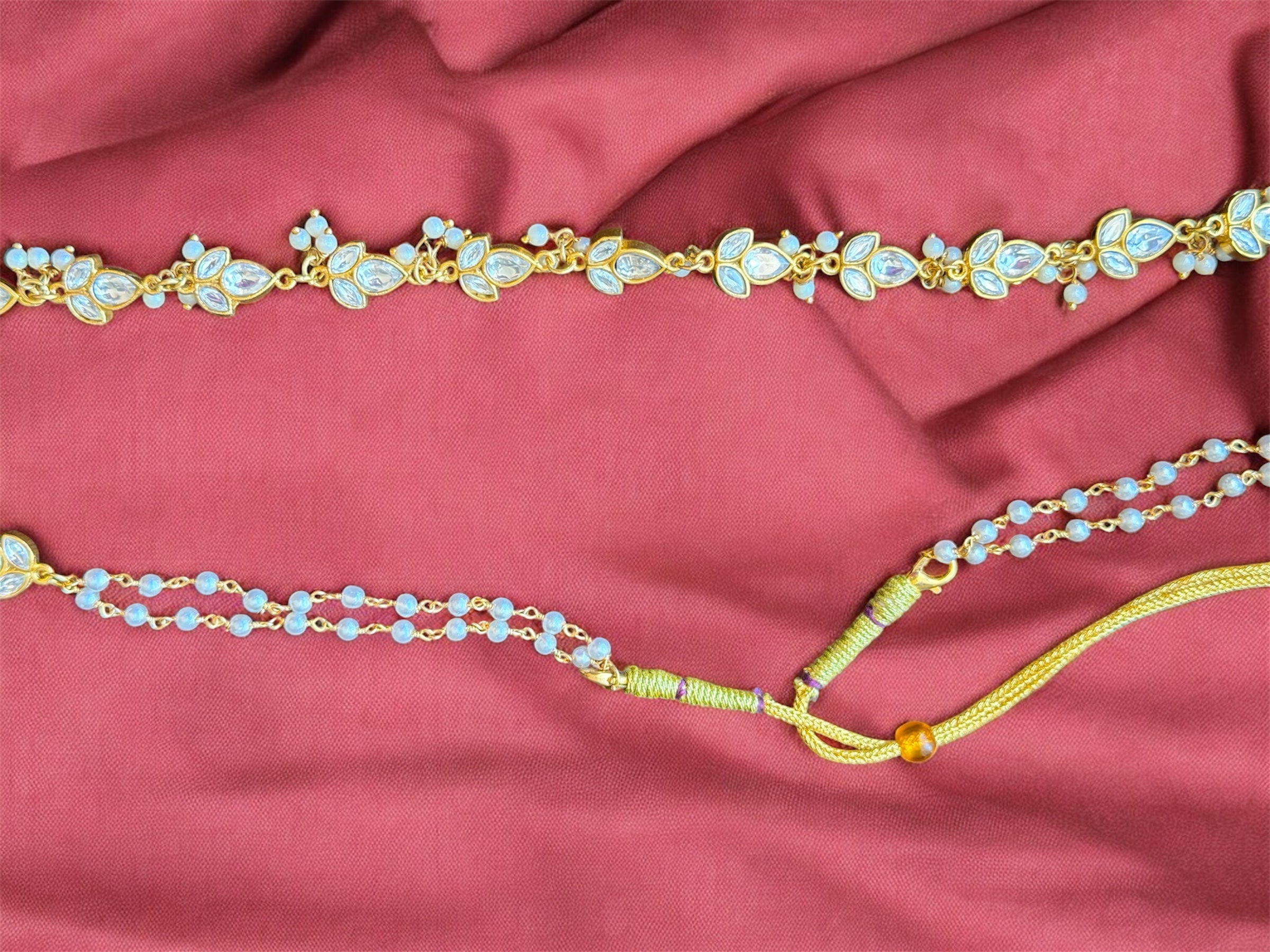 White Kundan Flower Waistchain