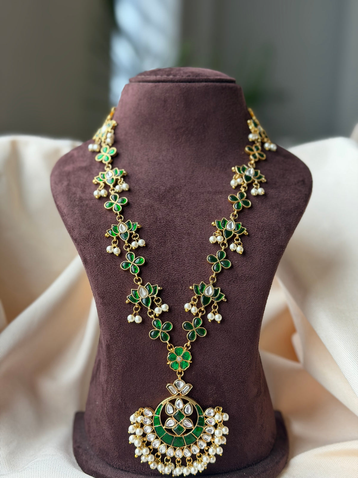 Green Kundan Long Necklace