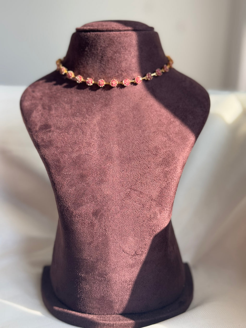 AD Stone Flower Necklace set - Red