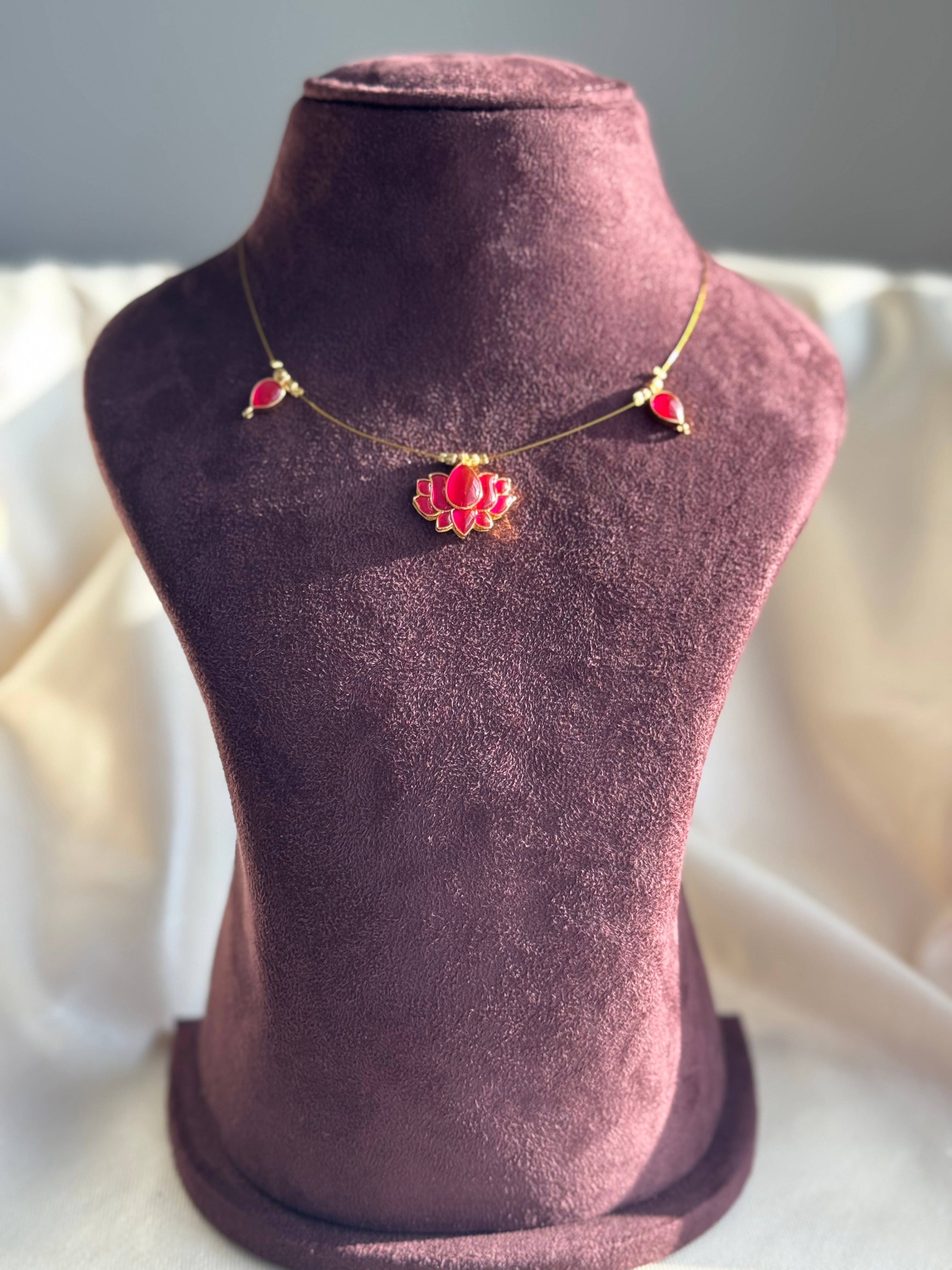 Lotus Pendant Invisible Chain-Red