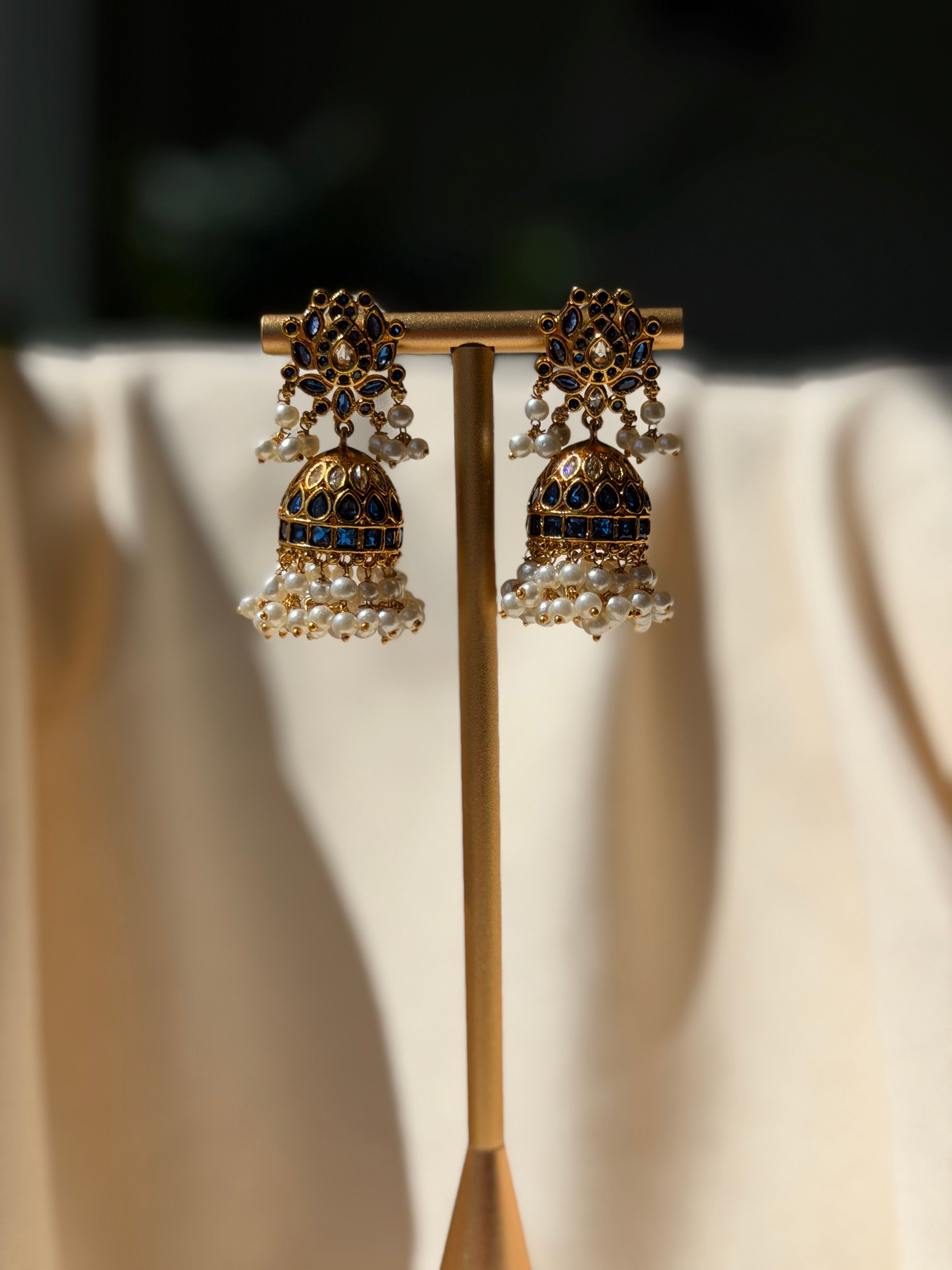 Navy Blue with Pearl beads Jhumki